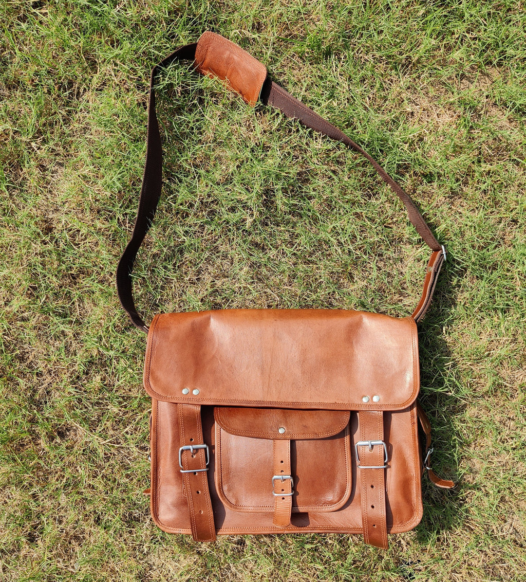 Leather Satchel Crossbody Bag – 15" School, College & Messenger Bag