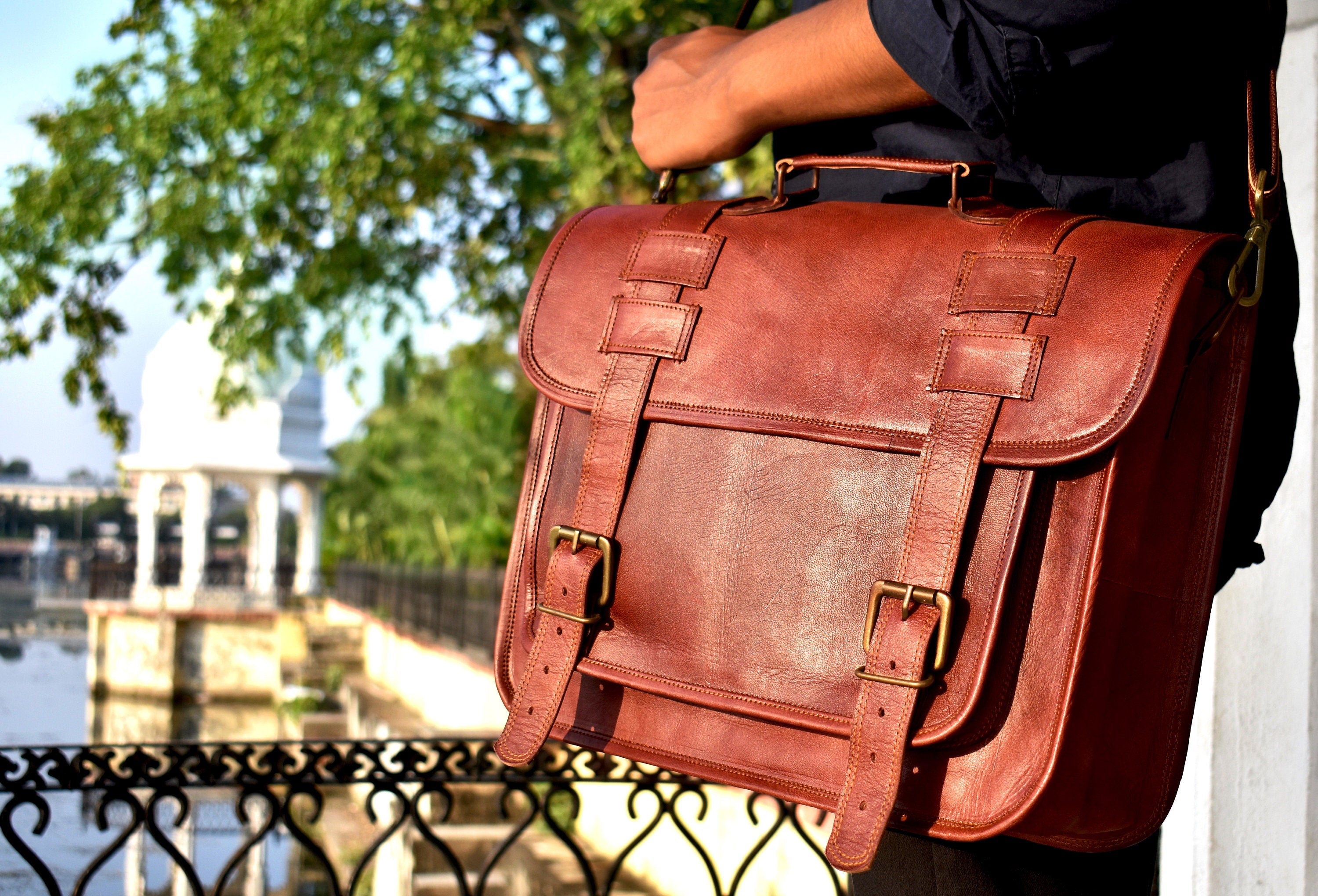 Convertible Leather Office Messenger Bag – Briefcase & Backpack 15"–16"