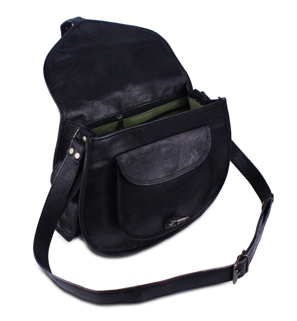 Women's Black Leather Crossbody Shoulder Handbag & Sling Bag