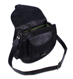 Women's Black Leather Crossbody Shoulder Handbag & Sling Bag