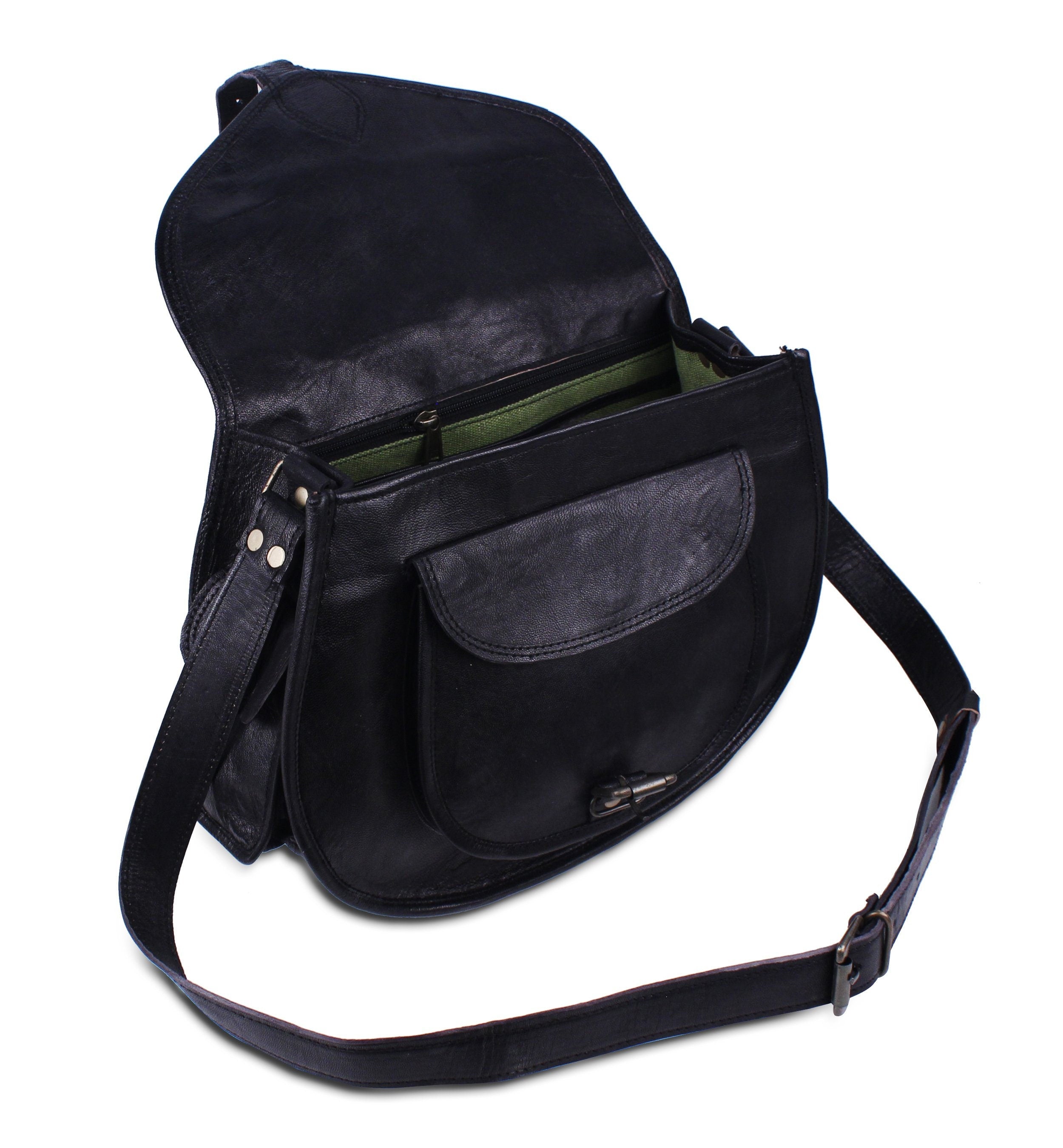Women's Black Leather Crossbody Shoulder Handbag & Sling Bag