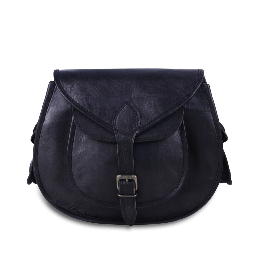 Women's Black Leather Crossbody Shoulder Handbag & Sling Bag