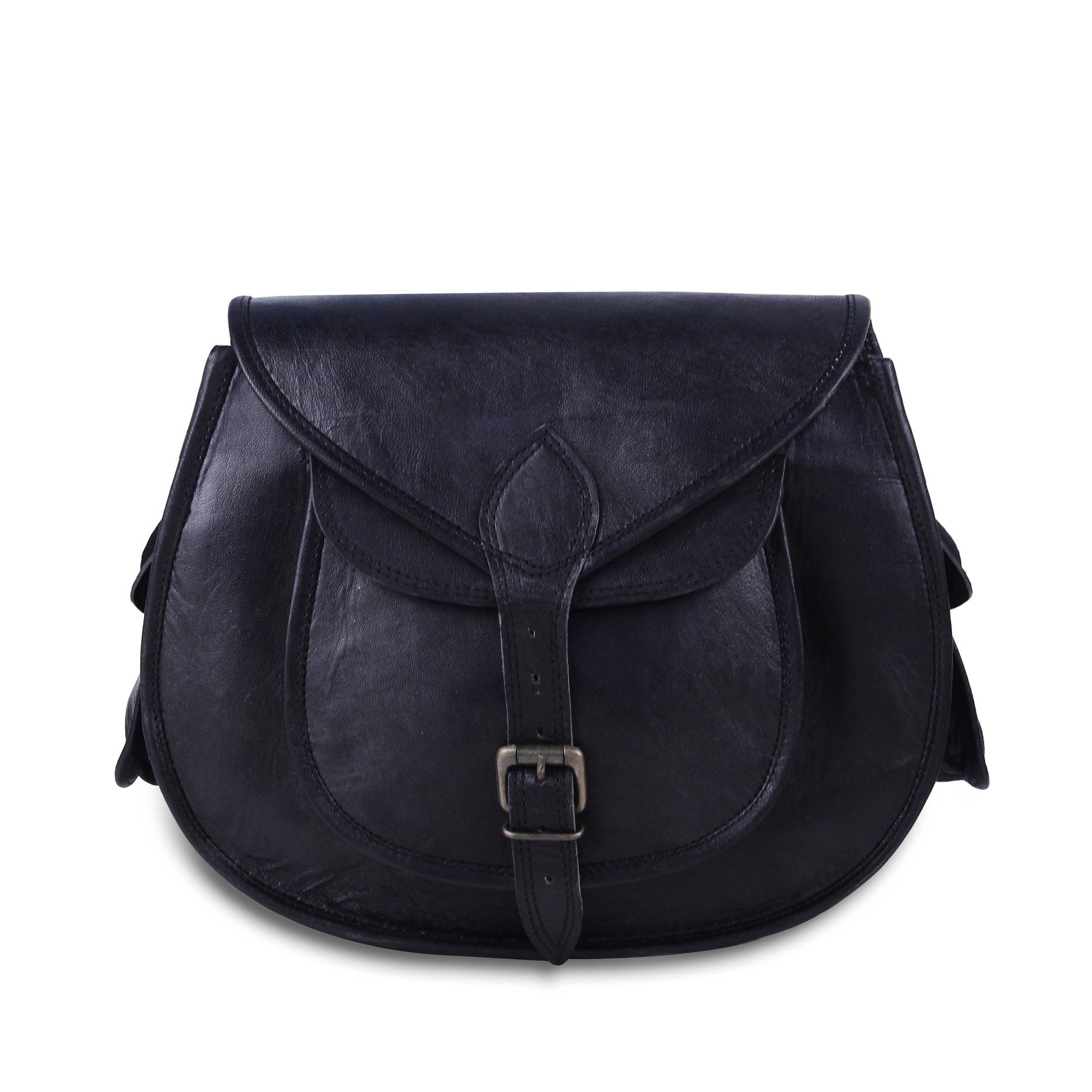 Women's Black Leather Crossbody Shoulder Handbag & Sling Bag