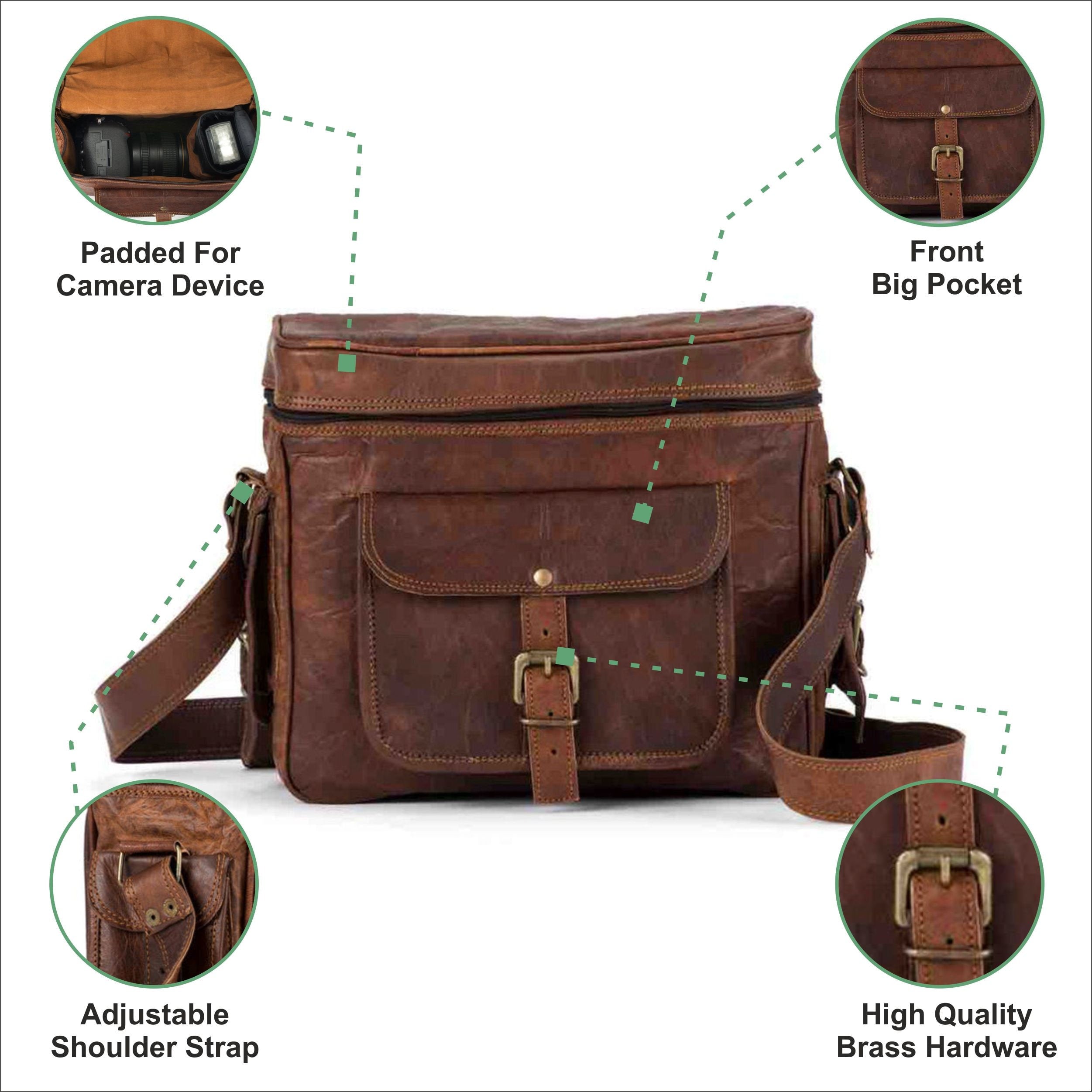 Personalized Leather Camera Bag – Vintage Saddle Bag for DSLR