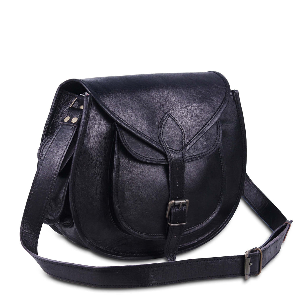 Women's Black Leather Crossbody Shoulder Handbag & Sling Bag