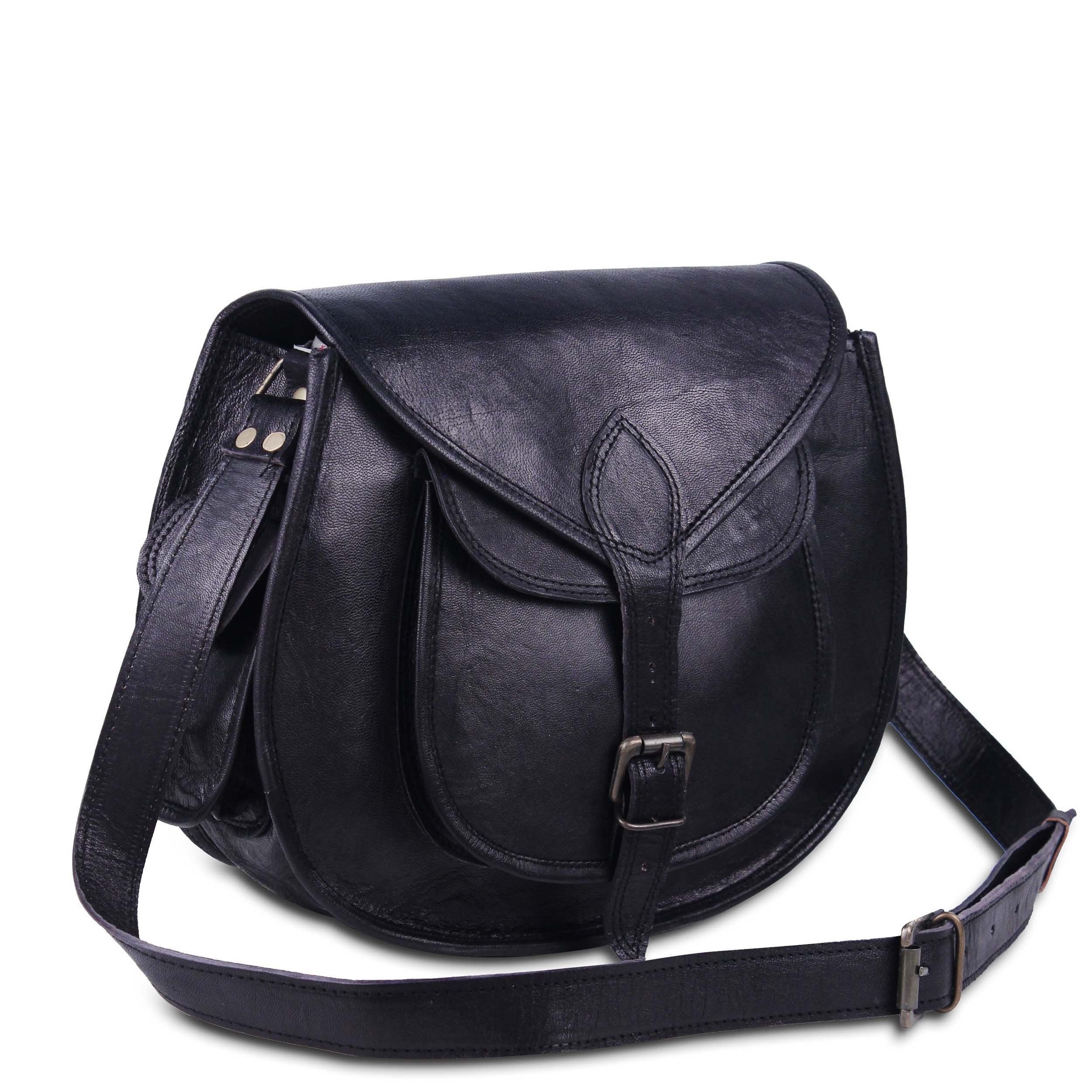 Women's Black Leather Crossbody Shoulder Handbag & Sling Bag
