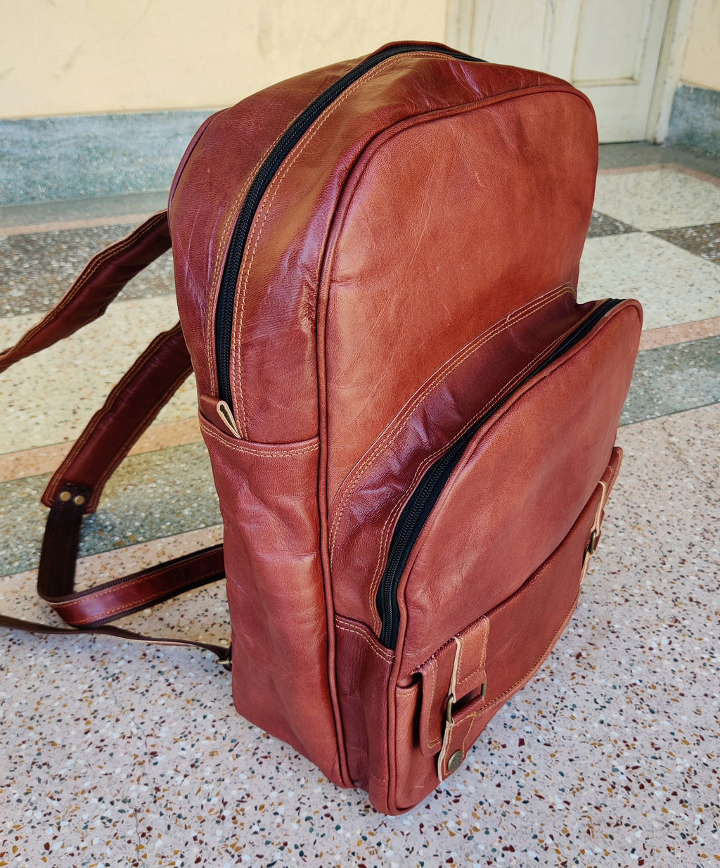 Personalized Vintage Leather Backpack – Laptop Rucksack for Men & Women