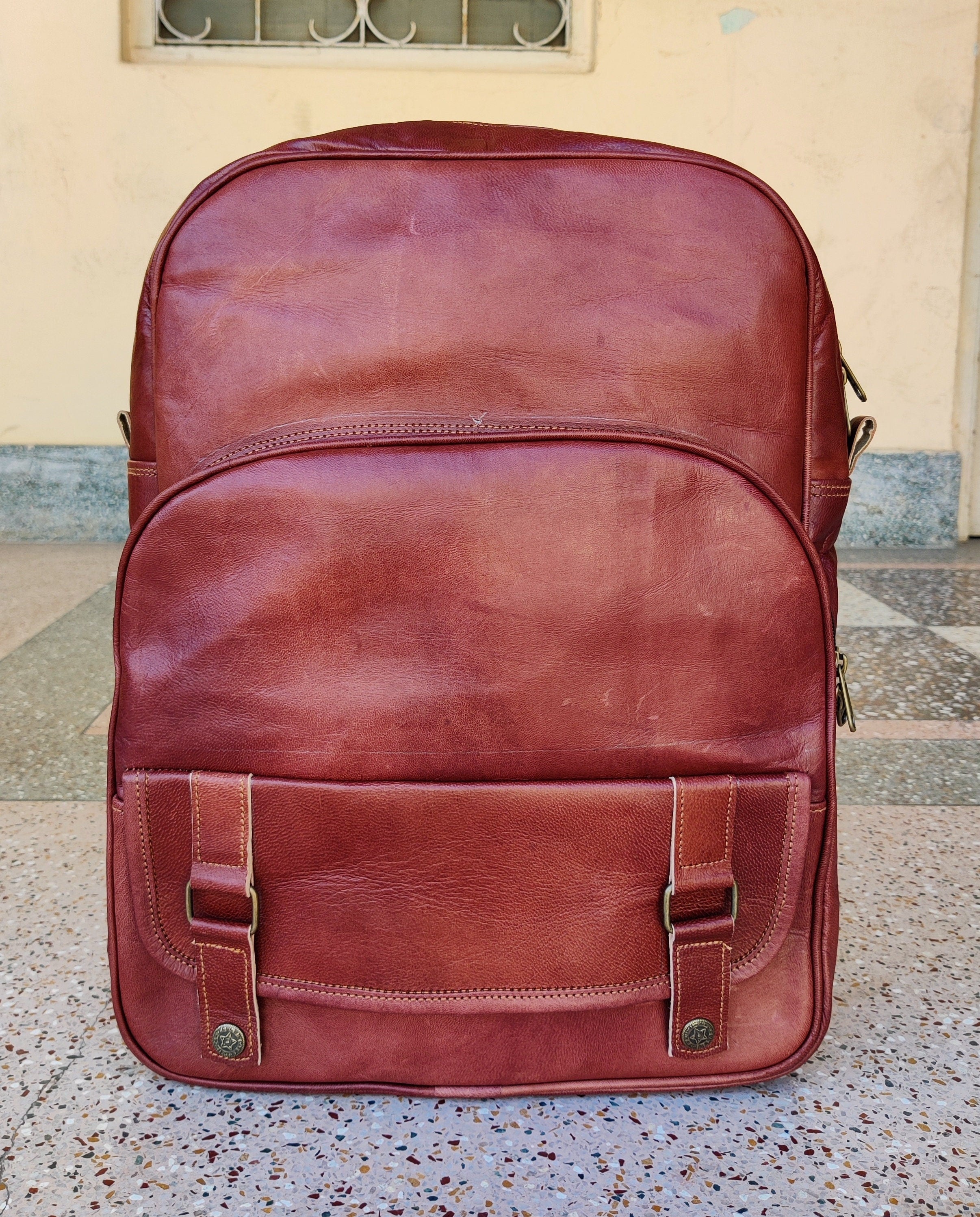 Personalized Vintage Leather Backpack – Laptop Rucksack for Men & Women