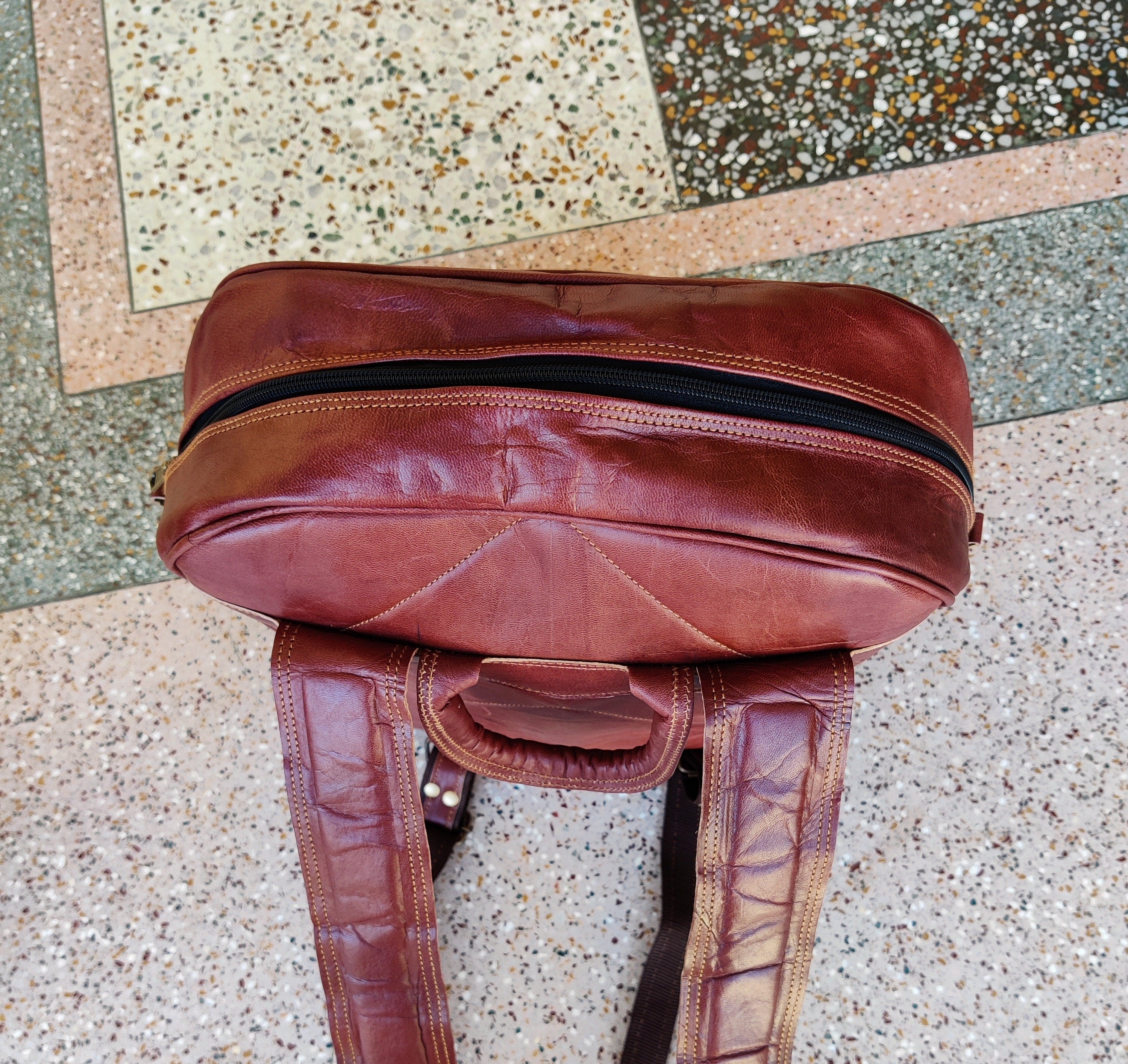 Personalized Vintage Leather Backpack – Laptop Rucksack for Men & Women