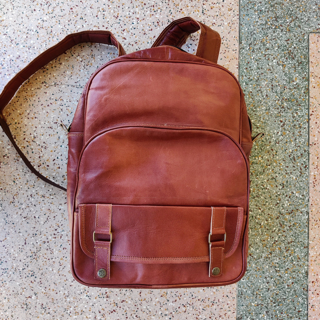 Personalized Vintage Leather Backpack – Laptop Rucksack for Men & Women