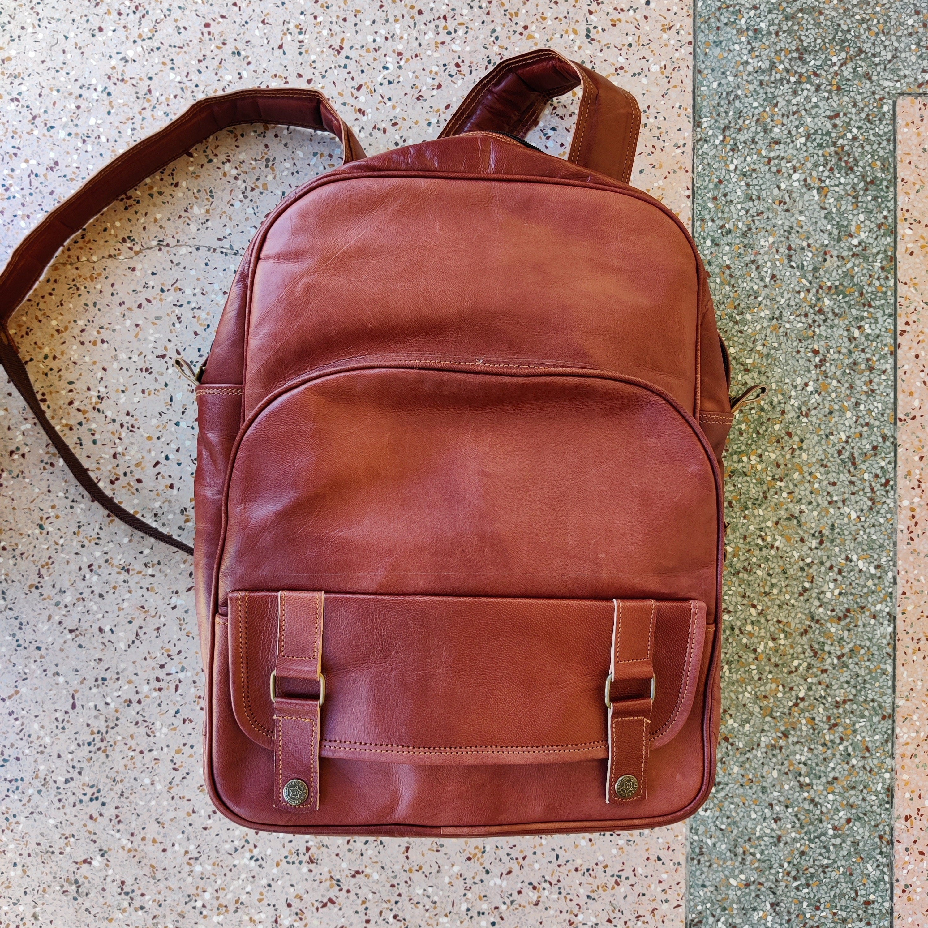 Personalized Vintage Leather Backpack – Laptop Rucksack for Men & Women