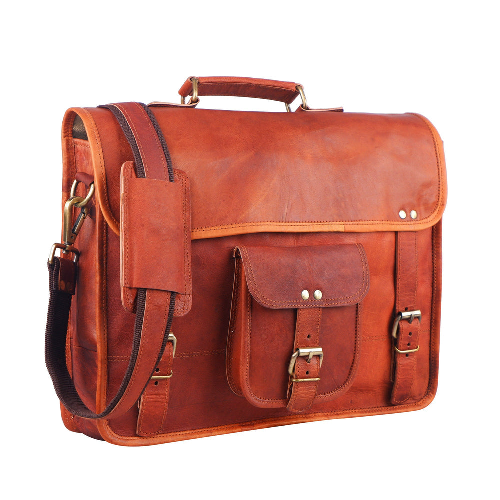 Full Grain Leather Messenger Briefcase – Brown Laptop Crossbody Bag