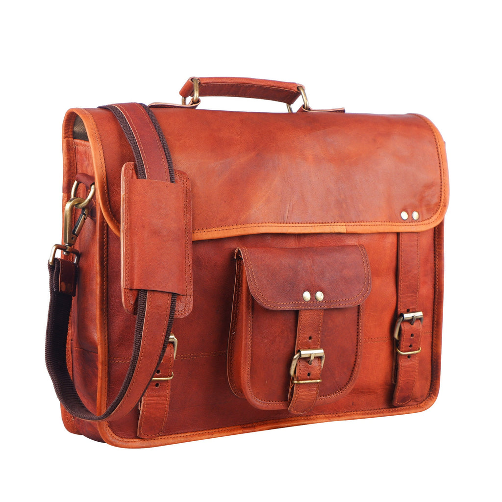 Full Grain Leather Messenger Briefcase – Brown Laptop Crossbody Bag