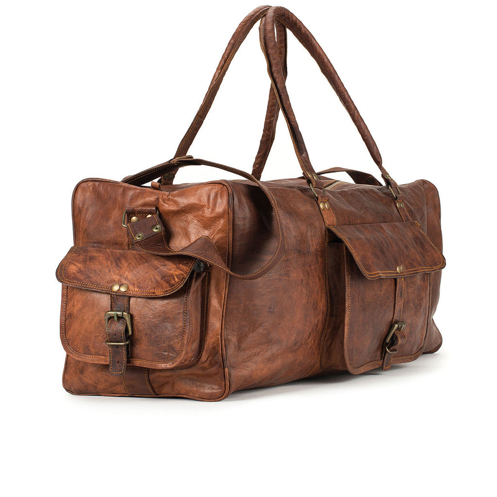 Men's Full Grain Leather Weekender Duffel Bag – Overnight Travel
