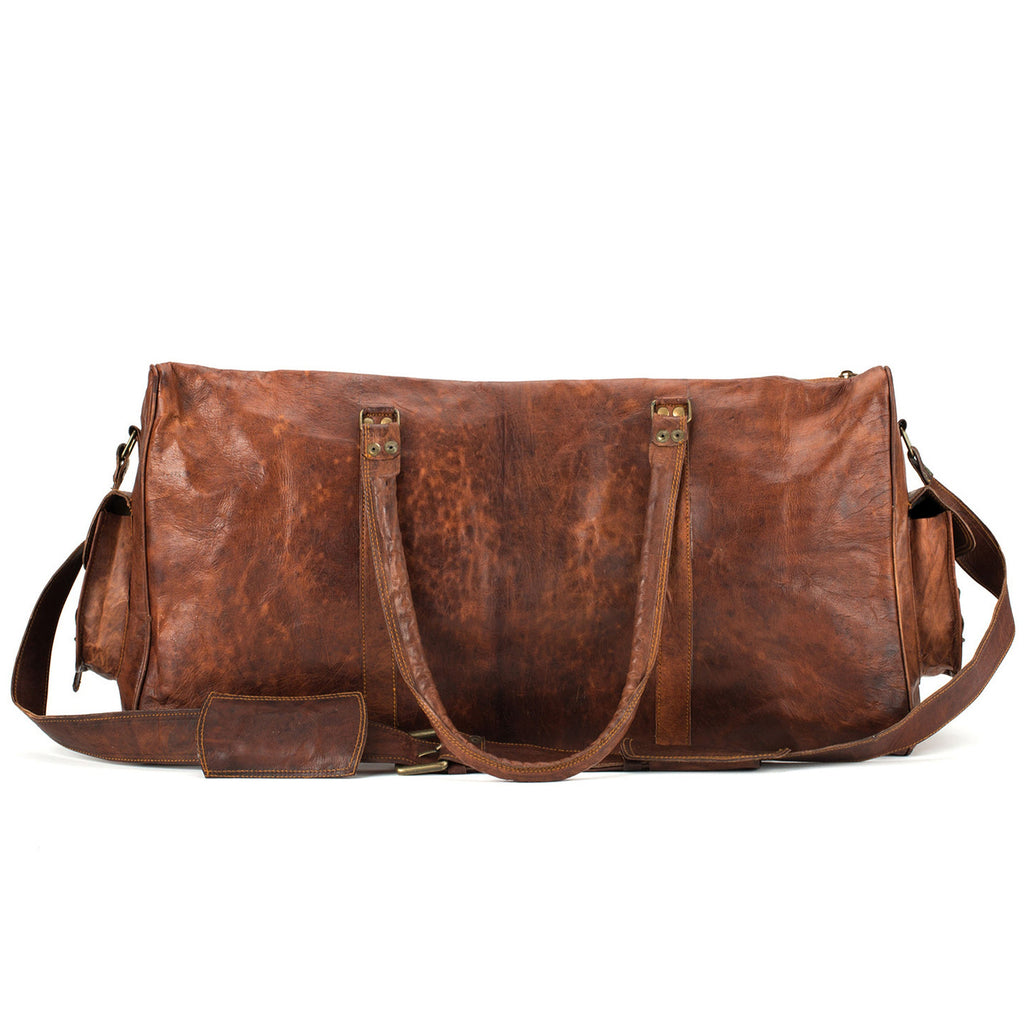 Men's Full Grain Leather Weekender Duffel Bag – Overnight Travel
