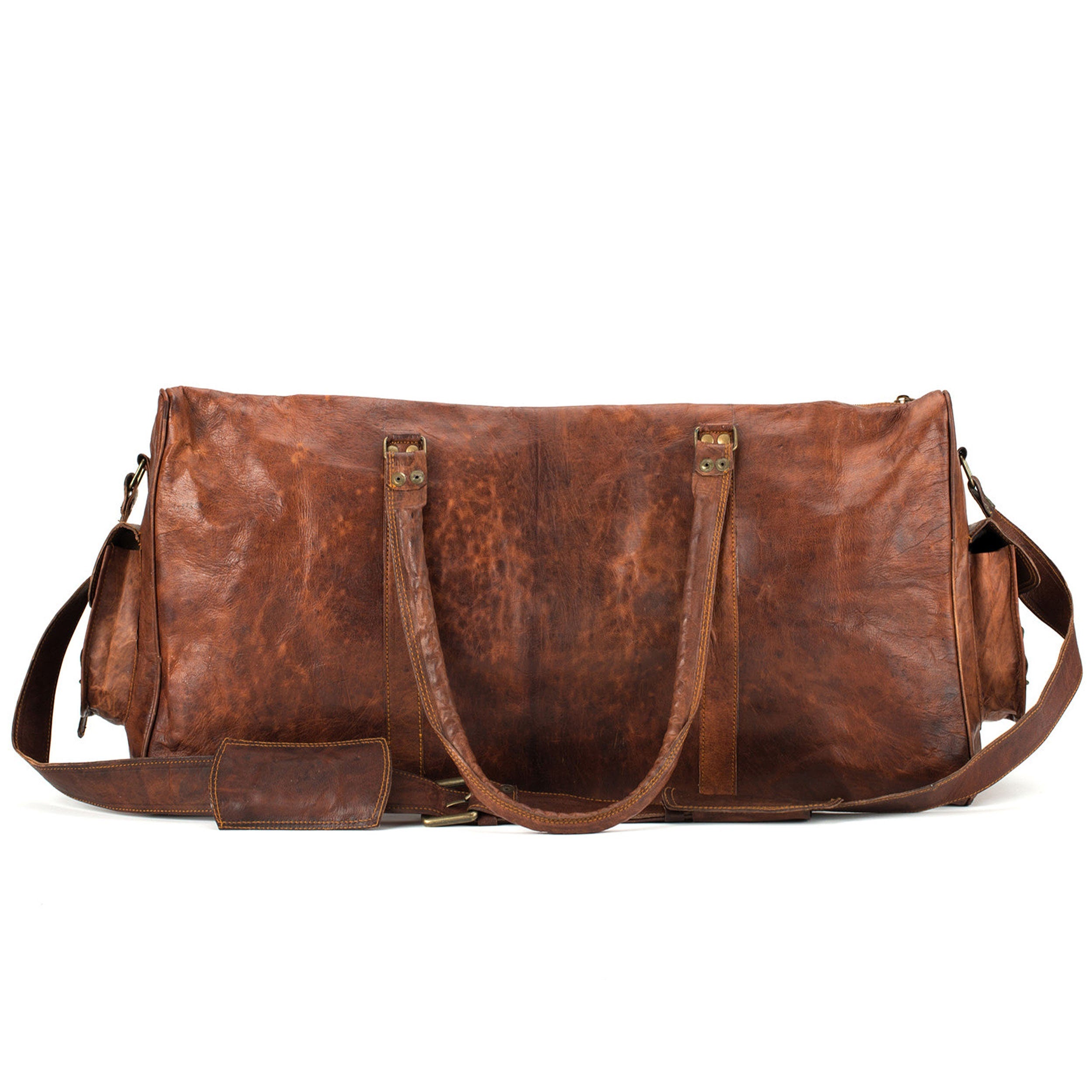 Men's Full Grain Leather Weekender Duffel Bag – Overnight Travel