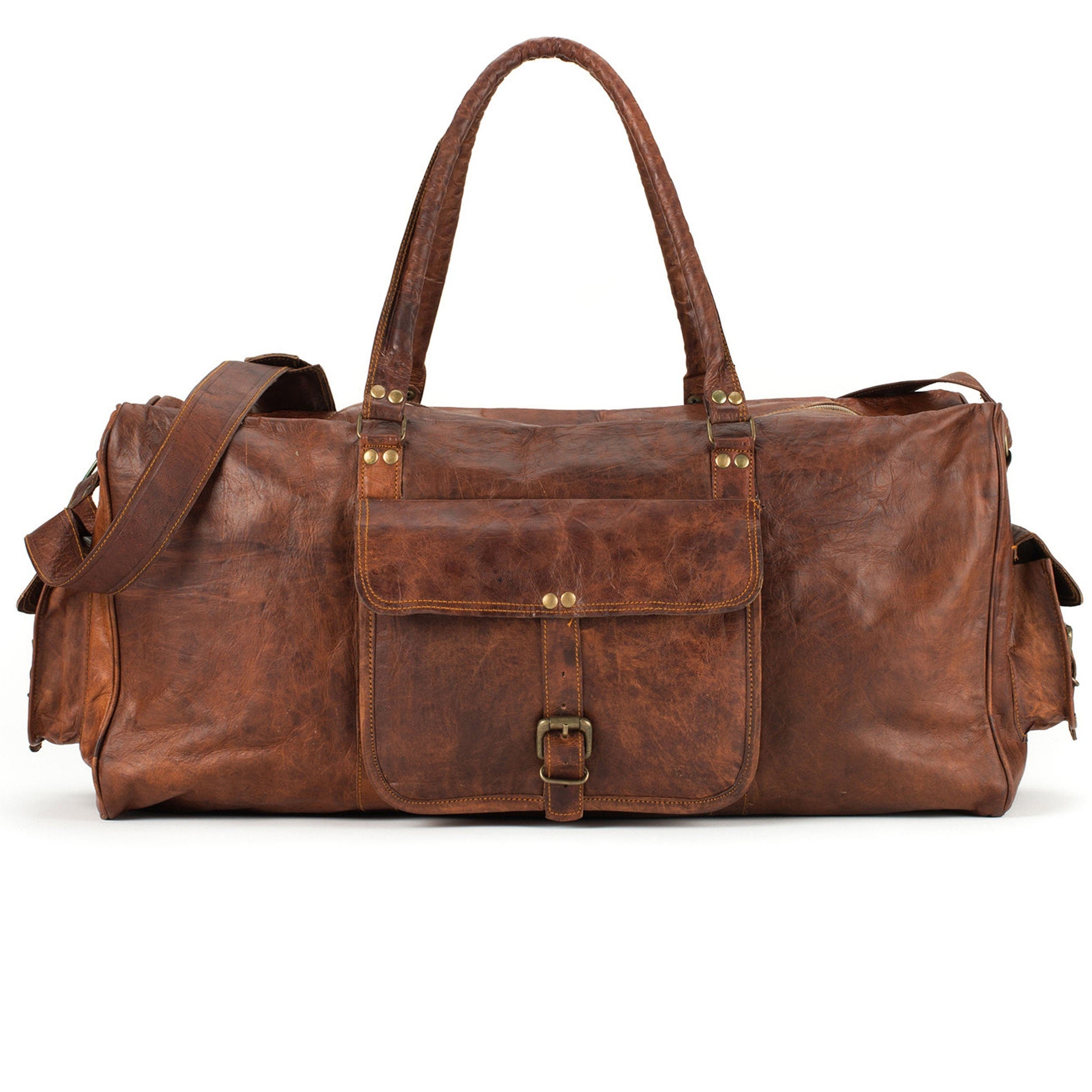Men's Full Grain Leather Weekender Duffel Bag – Overnight Travel