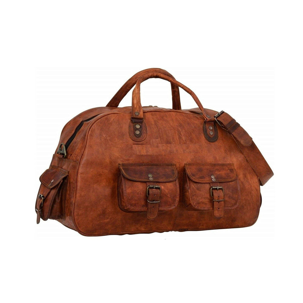 Full Grain Brown Leather Weekender Duffel Bag – Travel Gift