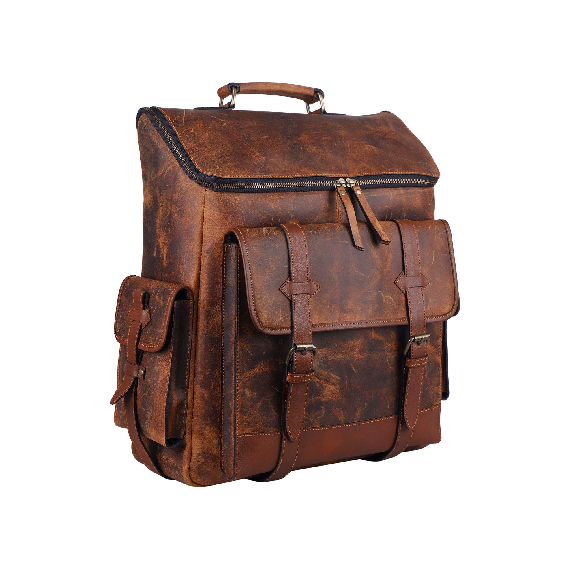 Genuine Buffalo Leather Backpack – Travel, Laptop & College Rucksack