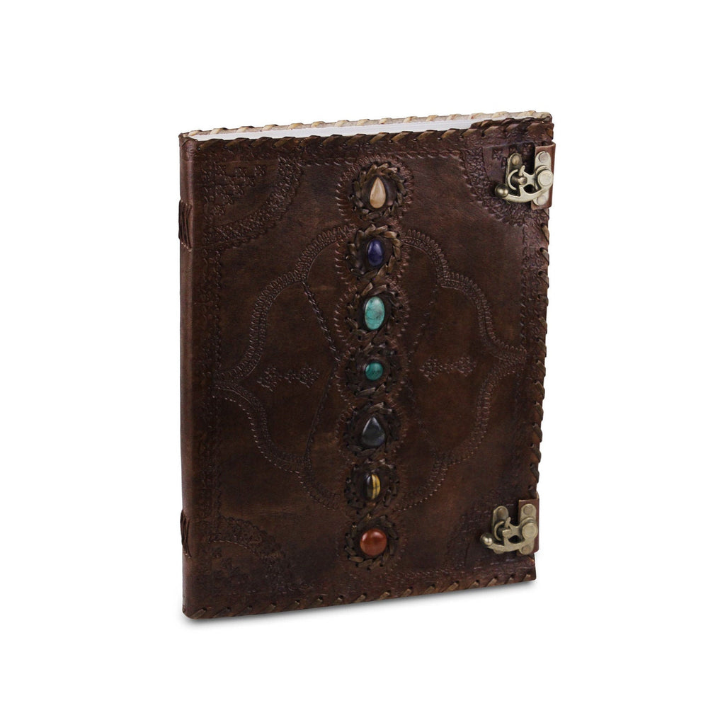 Large 7 Stones Dark Leather Journal – 13"x10" Sketchbook Diary