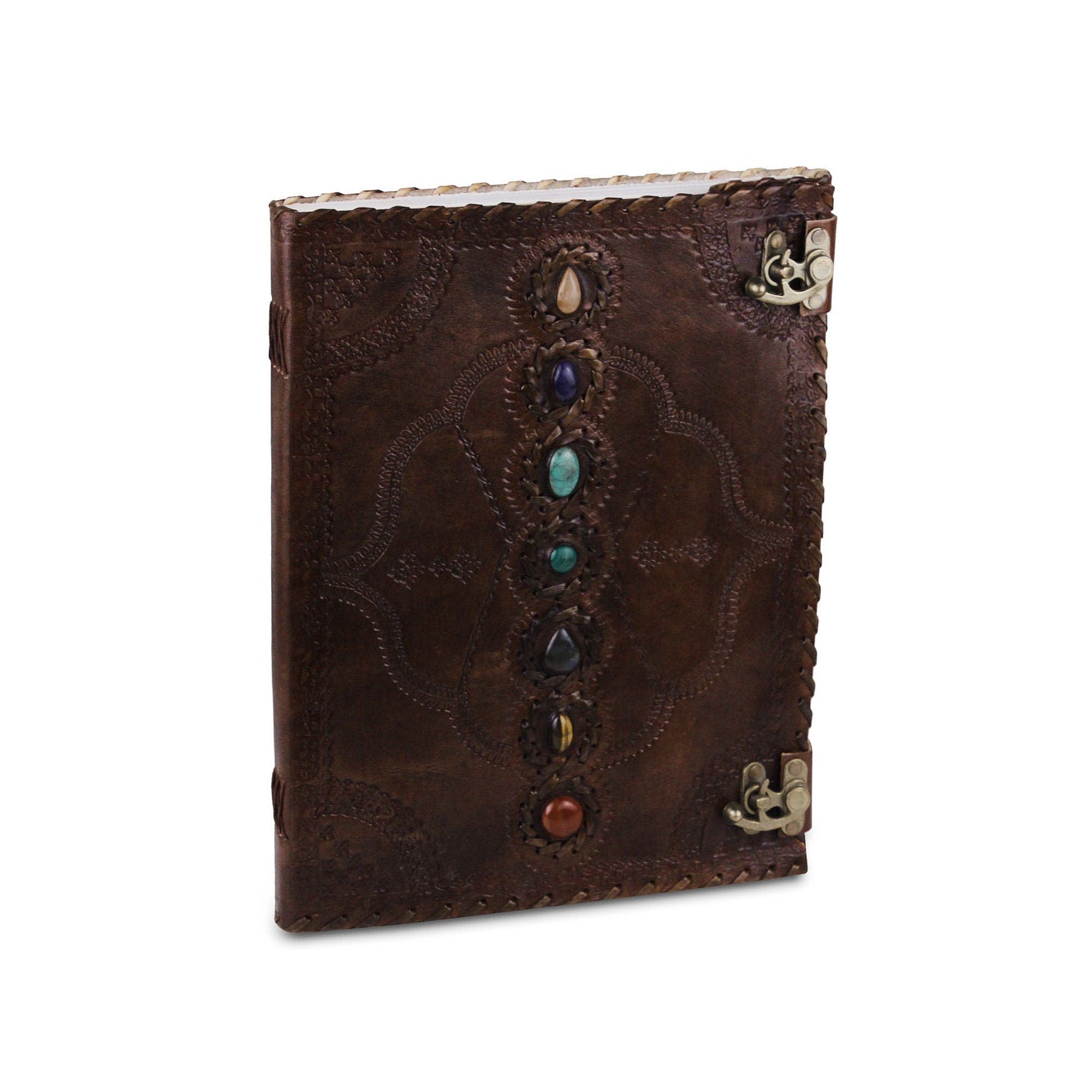 Large 7 Stones Dark Leather Journal – 13"x10" Sketchbook Diary