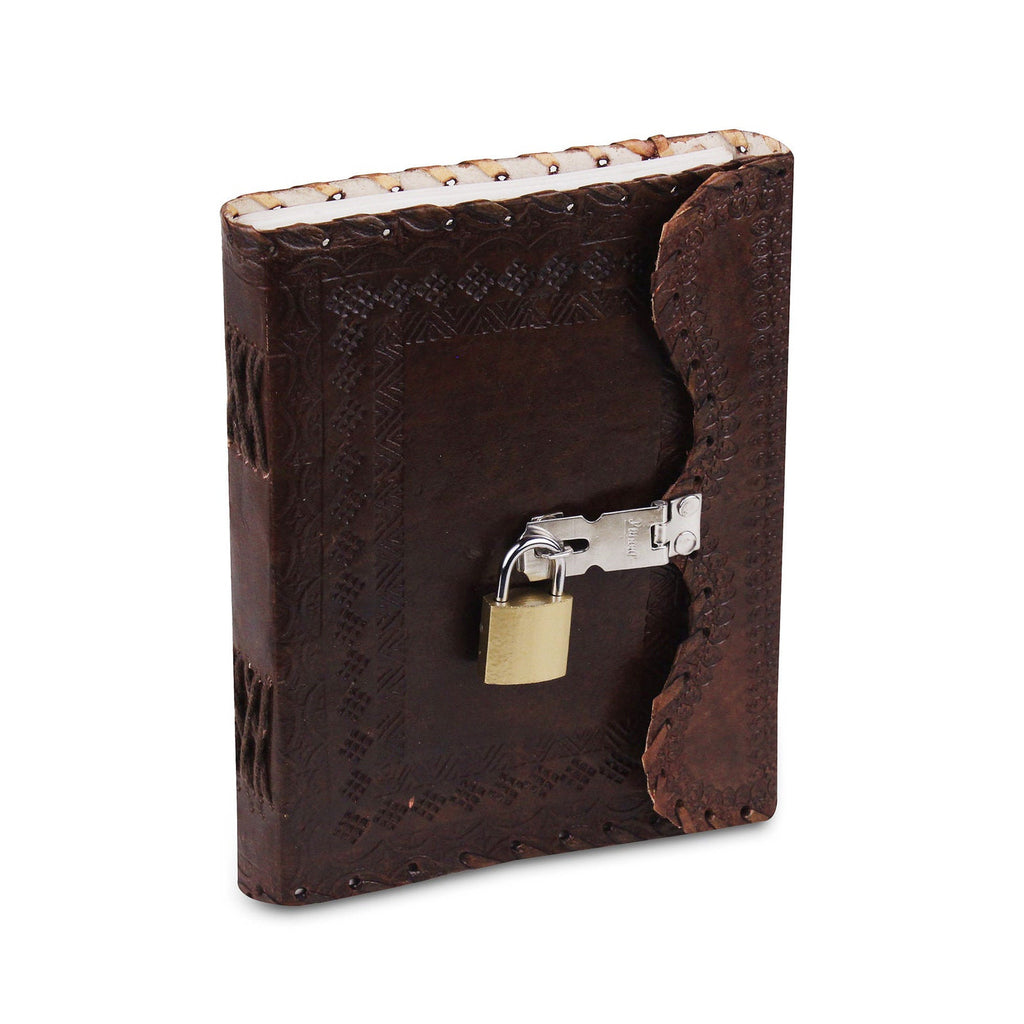 Handmade Dark Brown Leather Journal – 8" Lock Closure Notebook