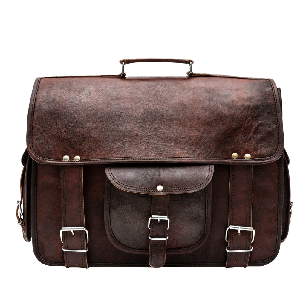 Customized Genuine Leather Laptop Messenger Bag – Brown Briefcase