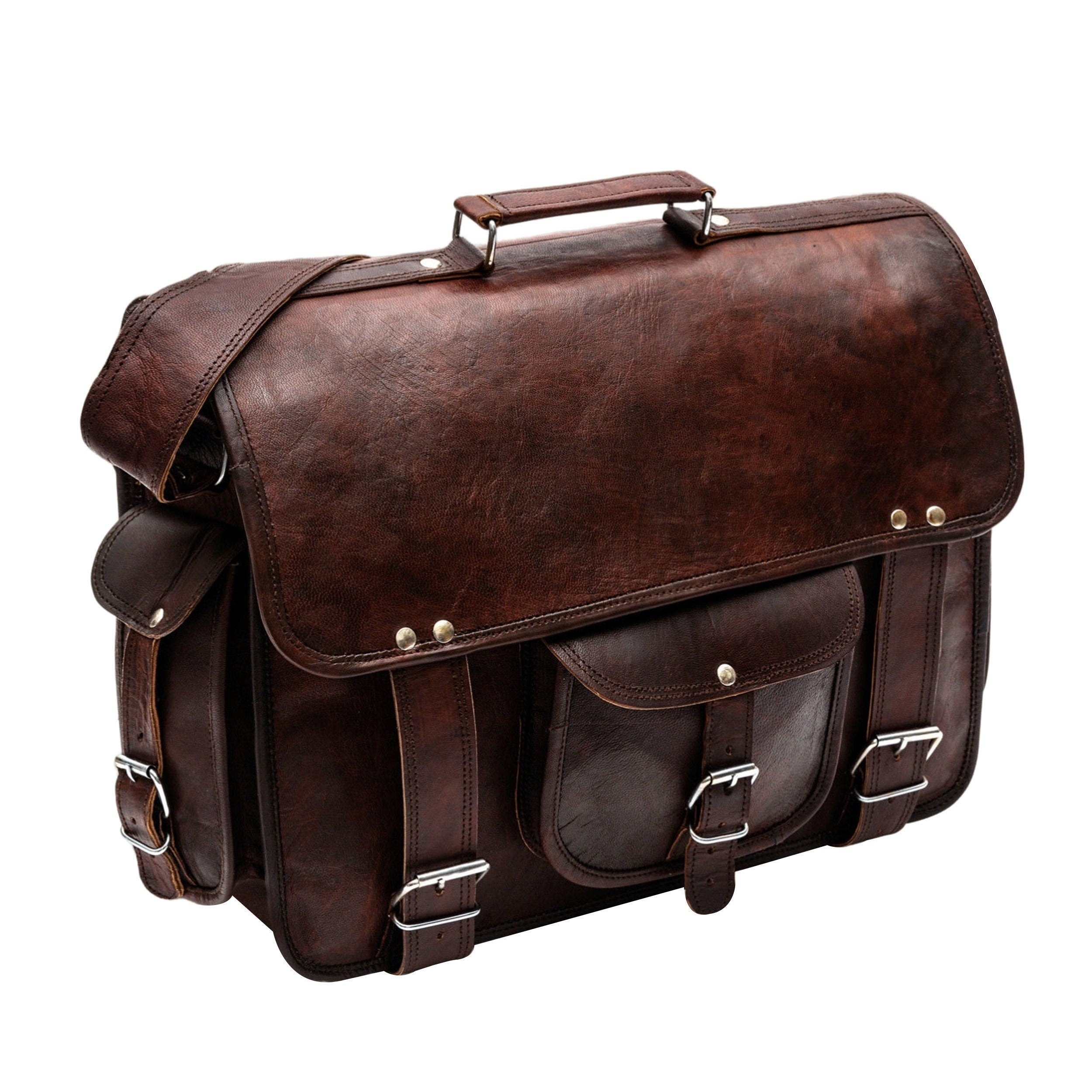 Customized Genuine Leather Laptop Messenger Bag – Brown Briefcase