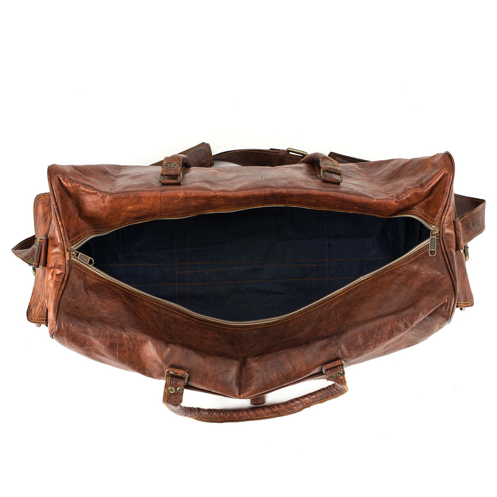 Men's Full Grain Leather Weekender Duffel Bag – Overnight Travel