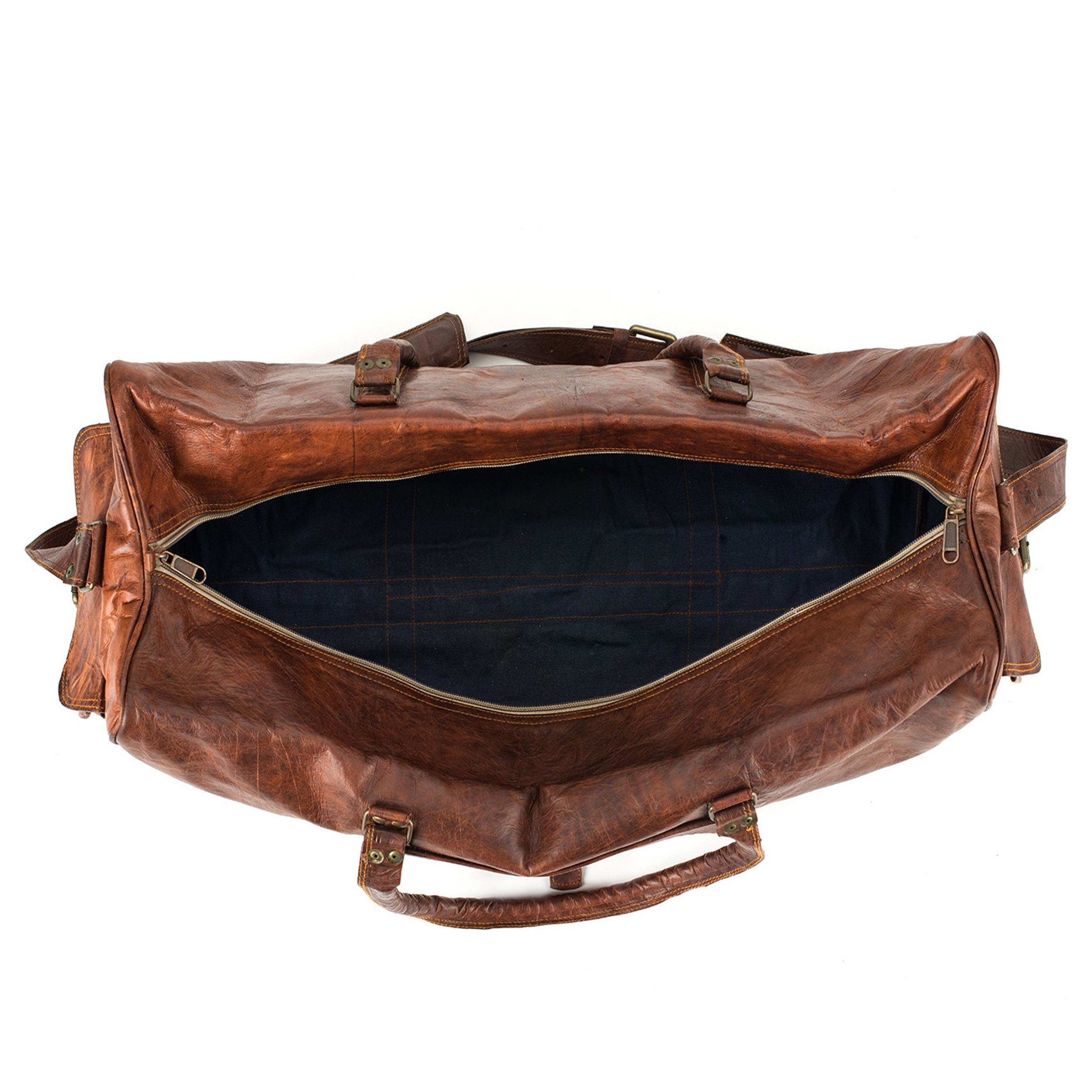 Men's Full Grain Leather Weekender Duffel Bag – Overnight Travel