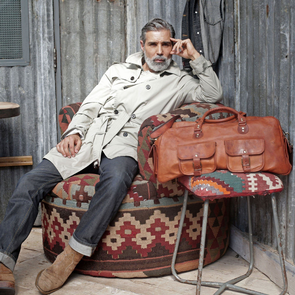 Full Grain Brown Leather Weekender Duffel Bag – Travel Gift