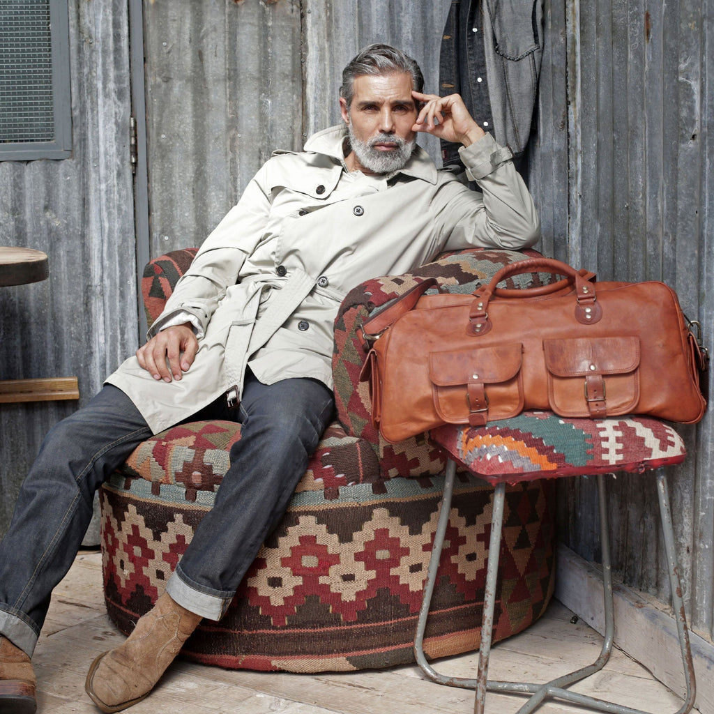 Full Grain Brown Leather Weekender Duffel Bag – Travel Gift