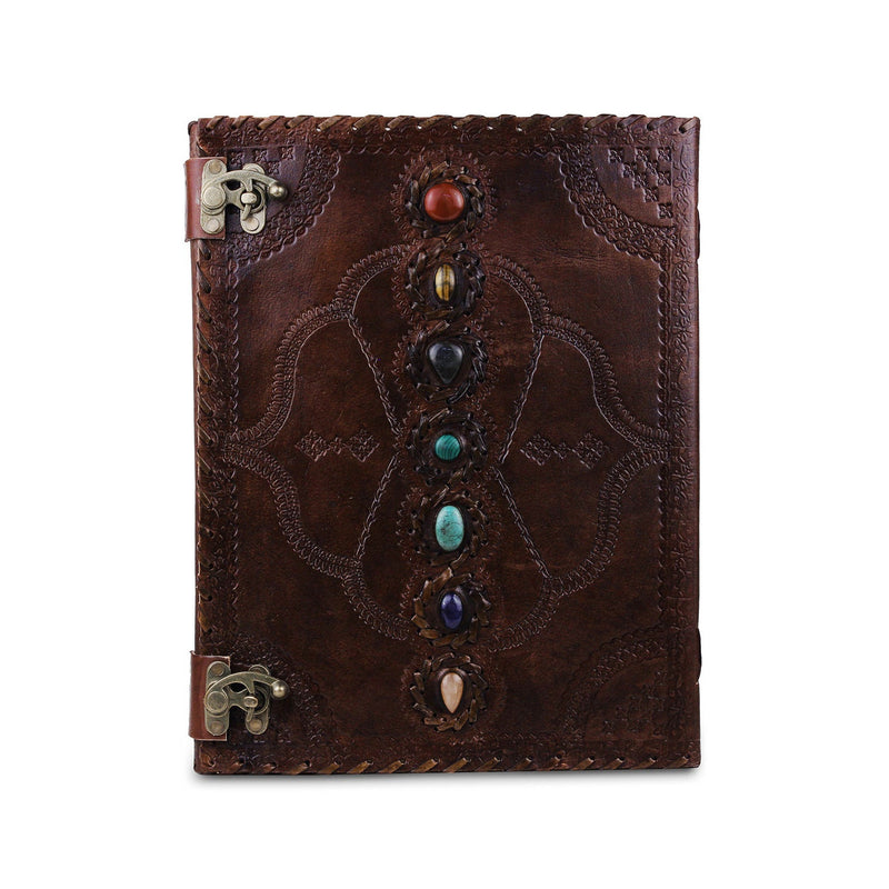 Vintage 7 Stone Dark Leather Journal – Handmade Writing Notebook