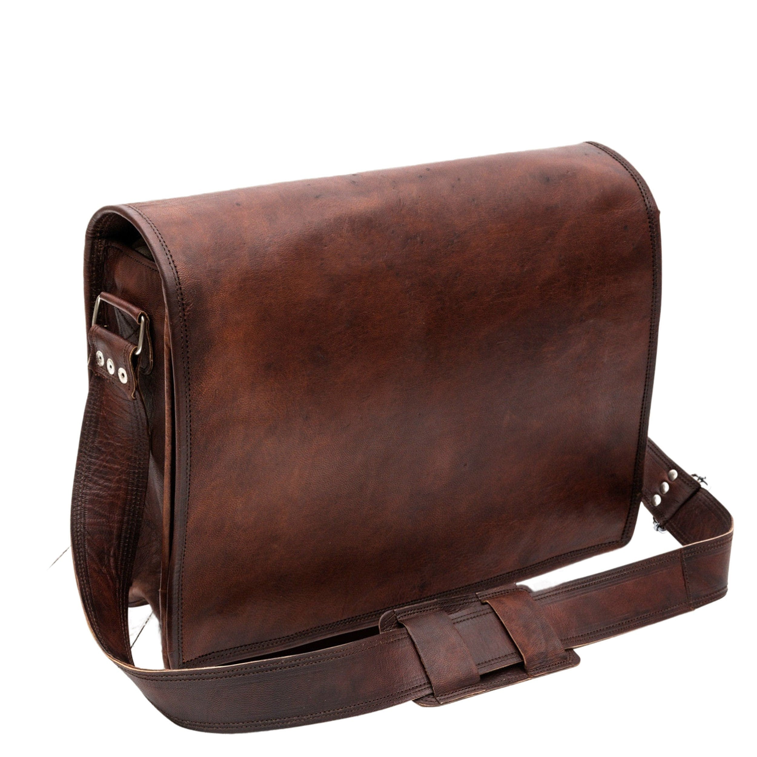 Personalized Full Grain Leather Messenger Bag – Laptop Crossbody