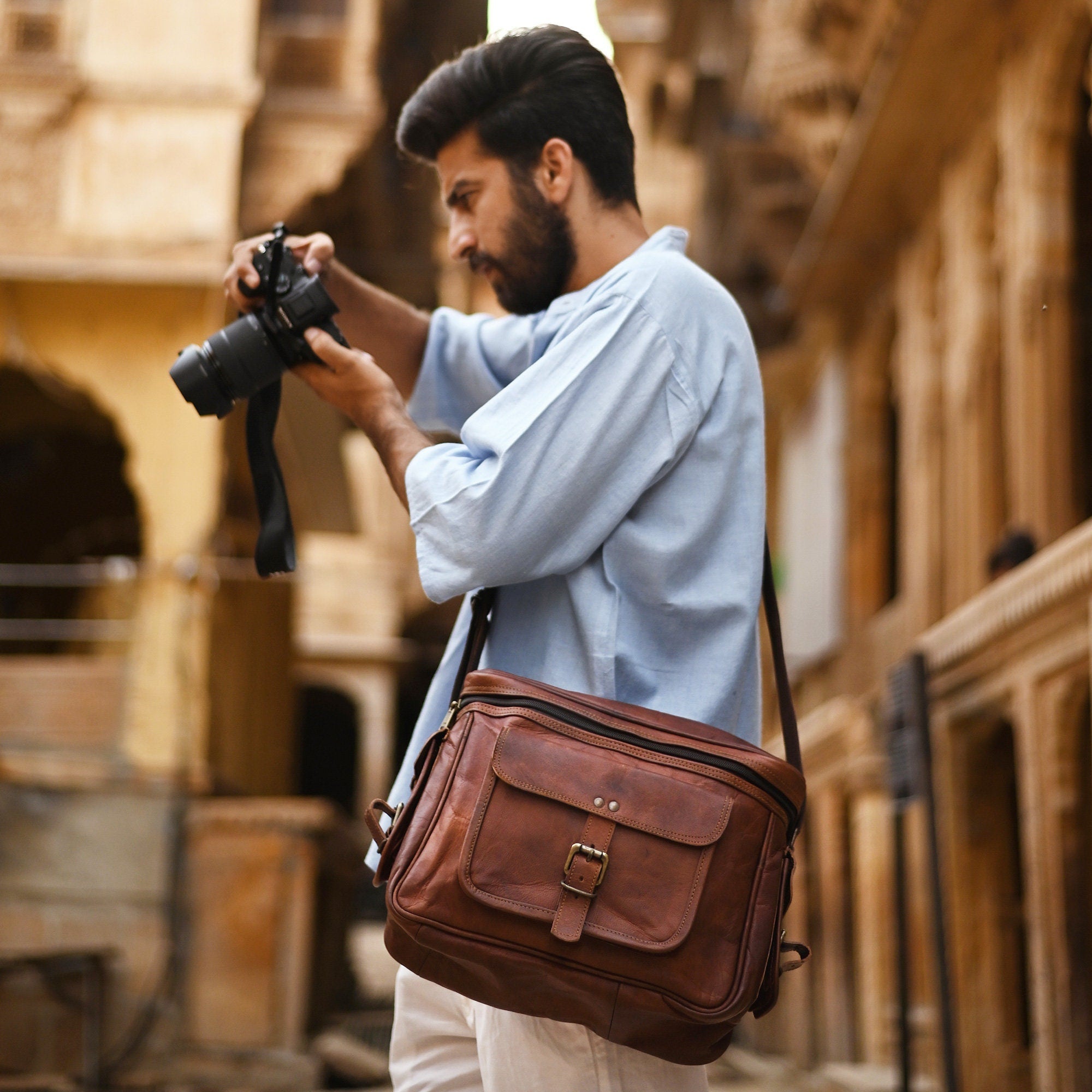 Personalized Black Leather Camera Bag, Camera Satchel Bag, Vintage Shoulder Camera Bag For Nikon, Canon, Sony DSLR, Real 2024 Leather Saddle Bag