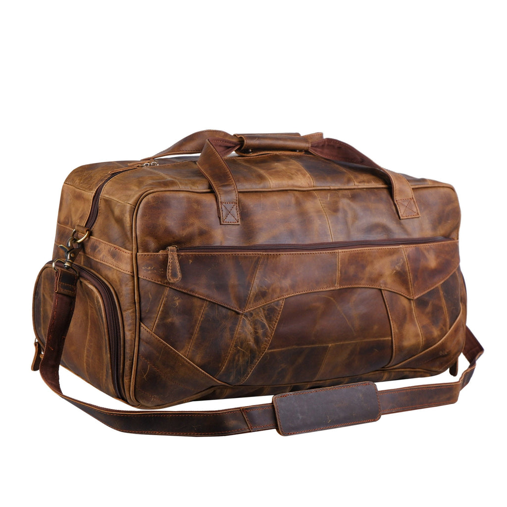 Men's Personalised Buffalo Leather Weekender Duffel Bag – Tan Brown