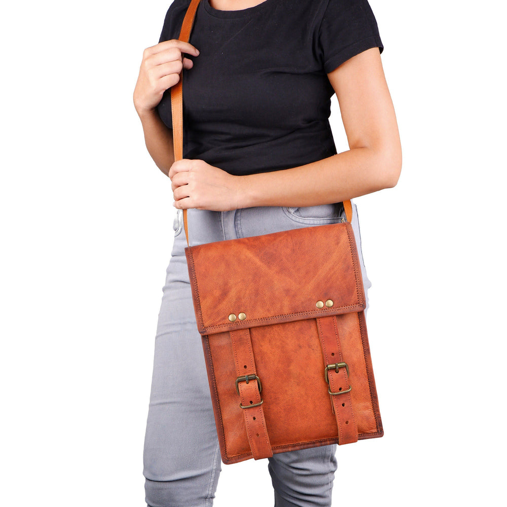 Customized Leather iPad Mini Messenger Bag – Brown Crossbody