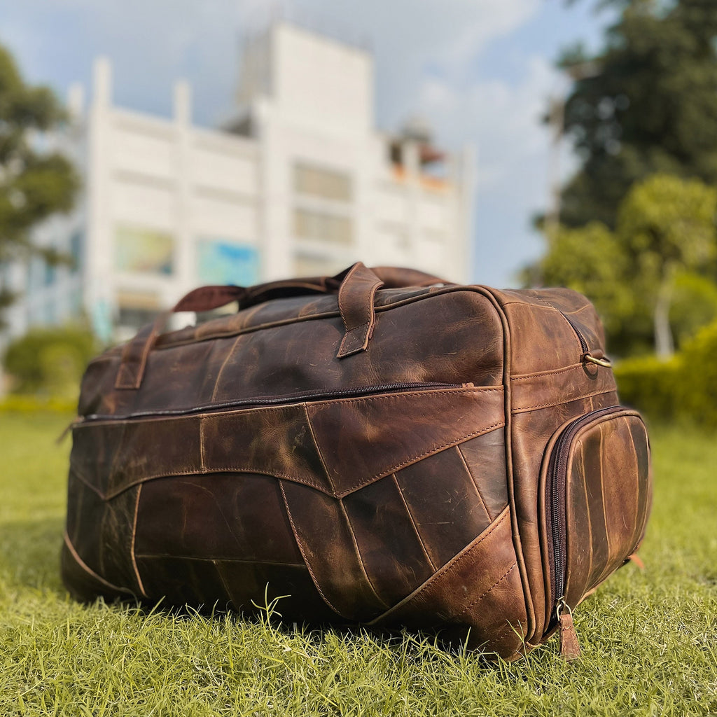 Men's Personalised Buffalo Leather Weekender Duffel Bag – Tan Brown
