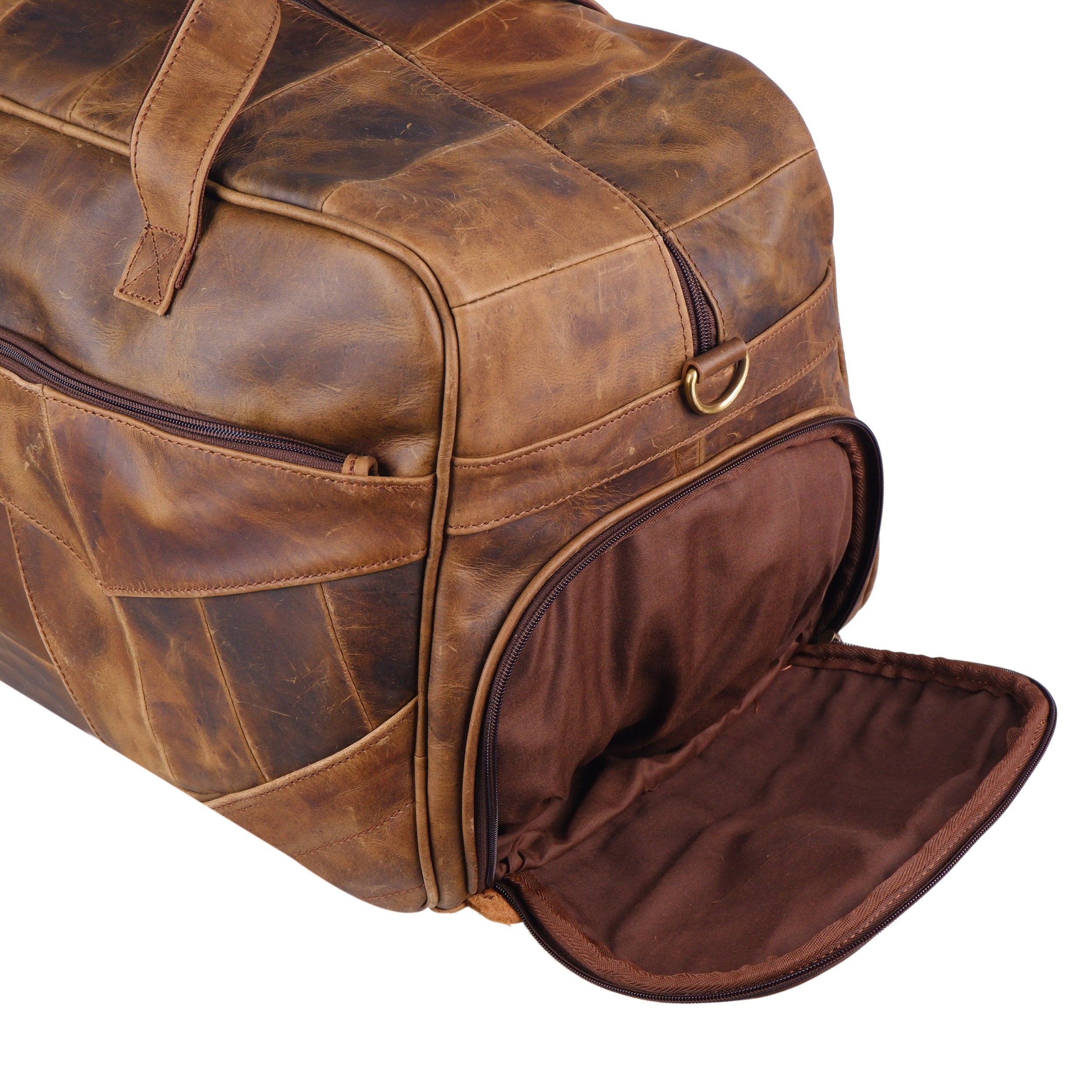 Men's Personalised Buffalo Leather Weekender Duffel Bag – Tan Brown