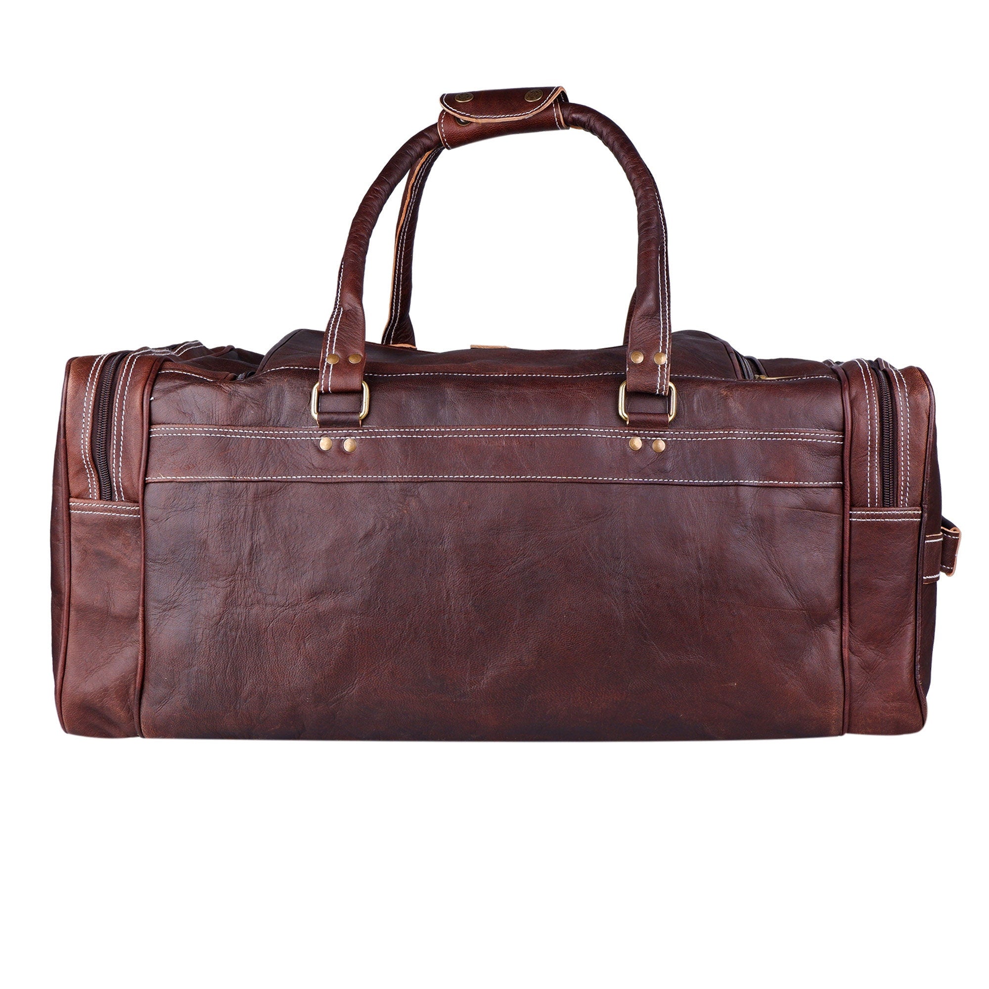 Men's Vintage Brown Real Leather Weekender Overnight Duffel Bag