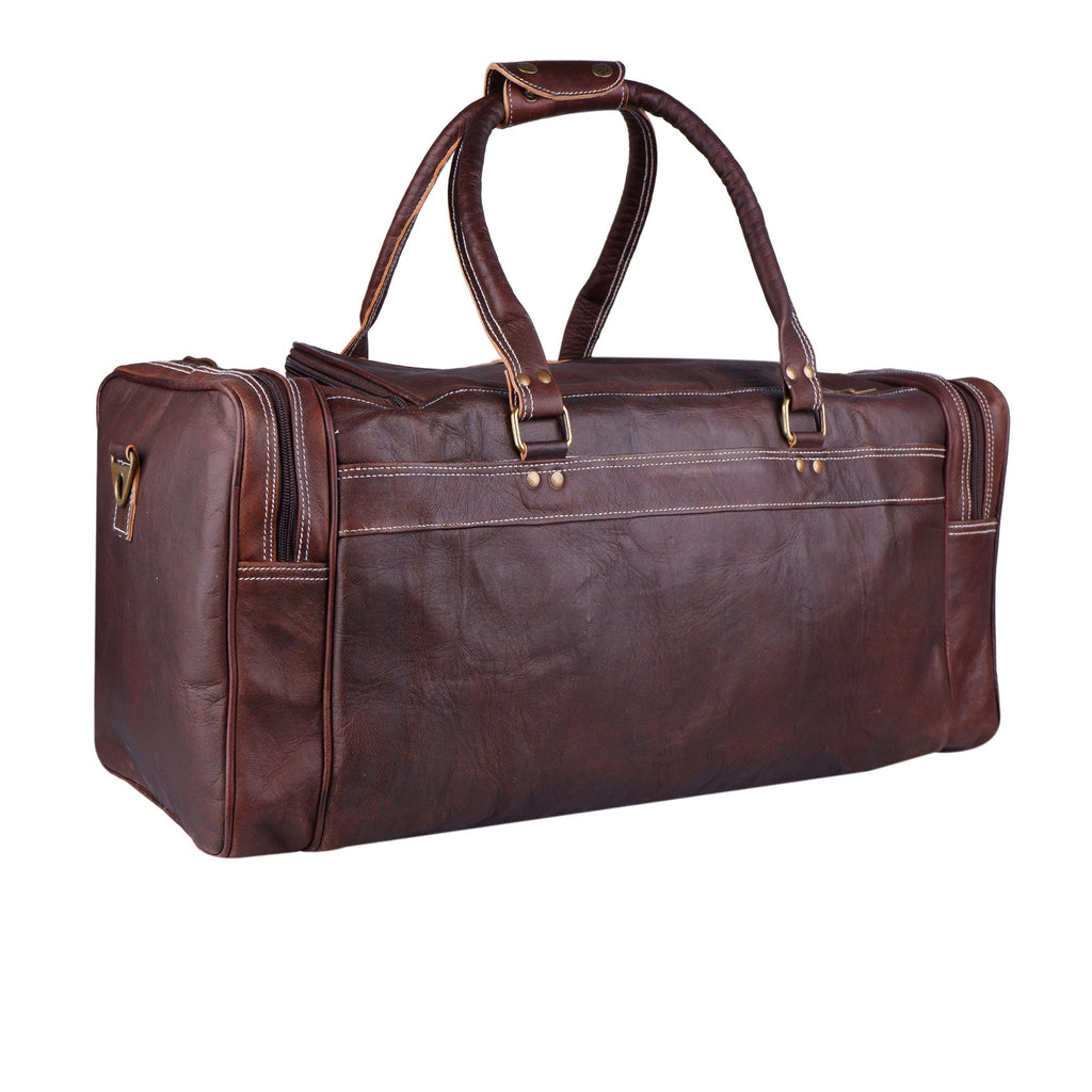 Men's Vintage Brown Real Leather Weekender Overnight Duffel Bag