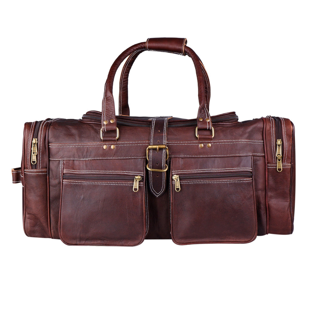 Men's Vintage Brown Real Leather Weekender Overnight Duffel Bag