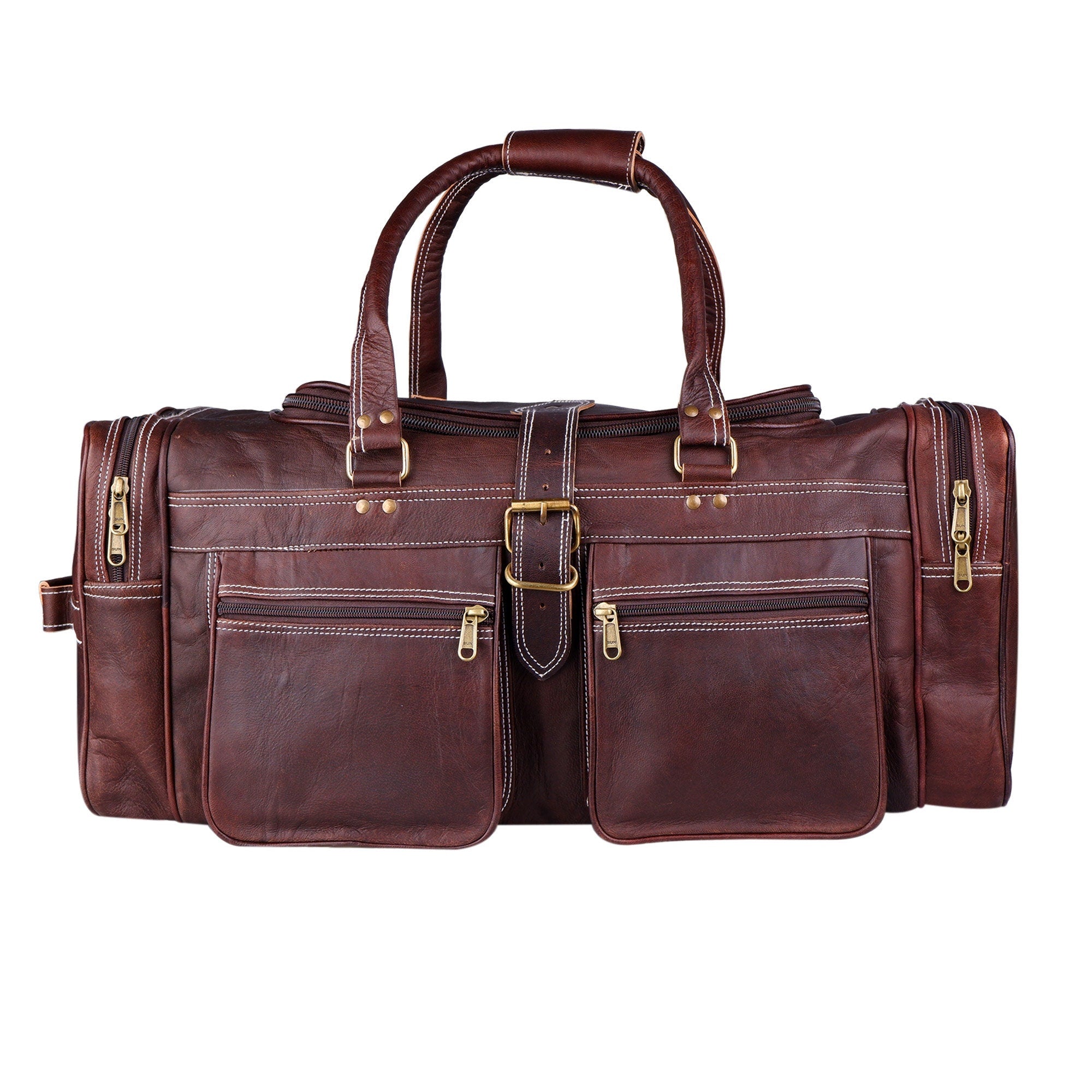 Men's Vintage Brown Real Leather Weekender Overnight Duffel Bag