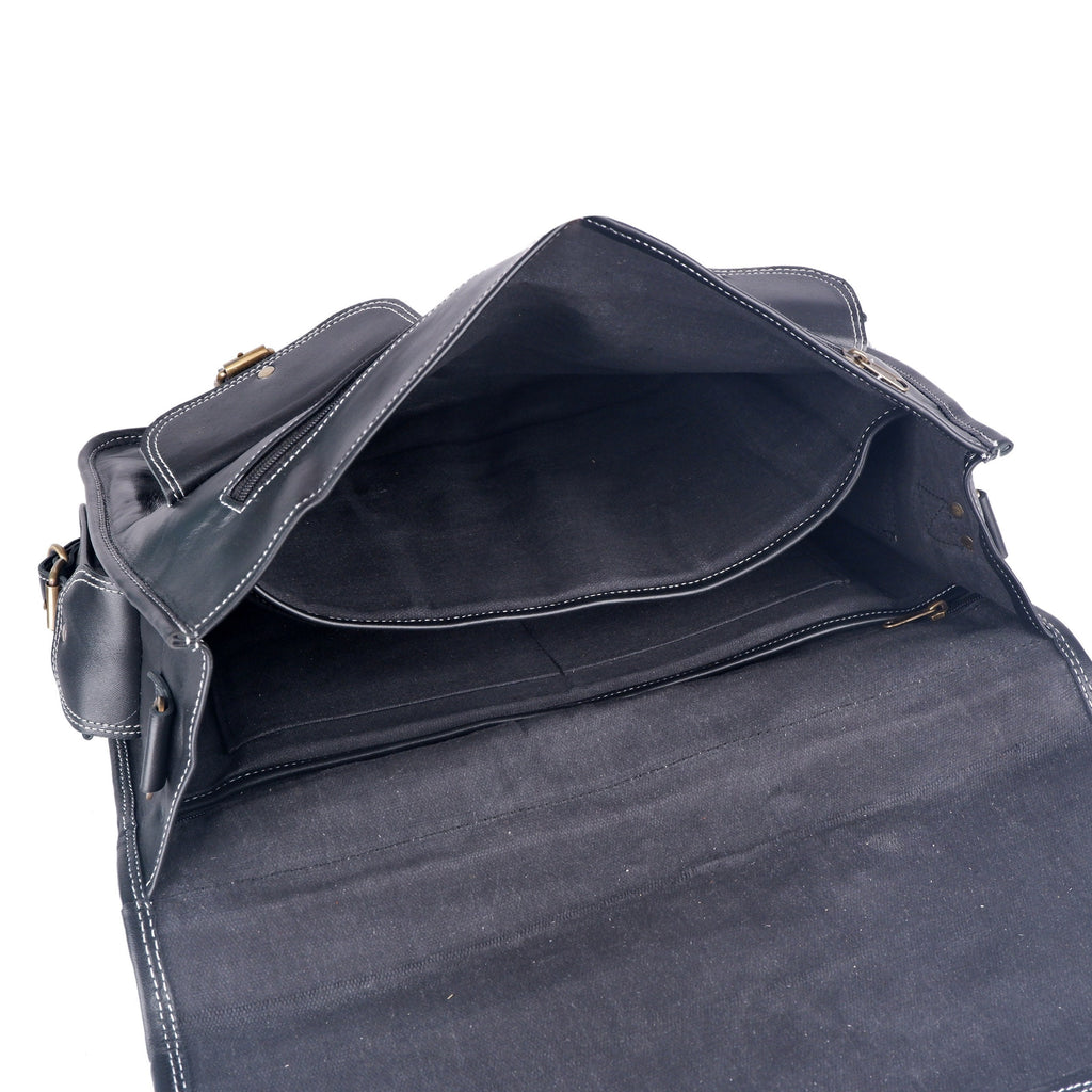 Custom Black Leather Messenger Bag – Full Grain Laptop Crossbody