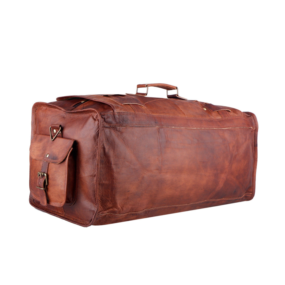 Personalized Full Grain Leather Flap Duffel Bag – Overnight Travel