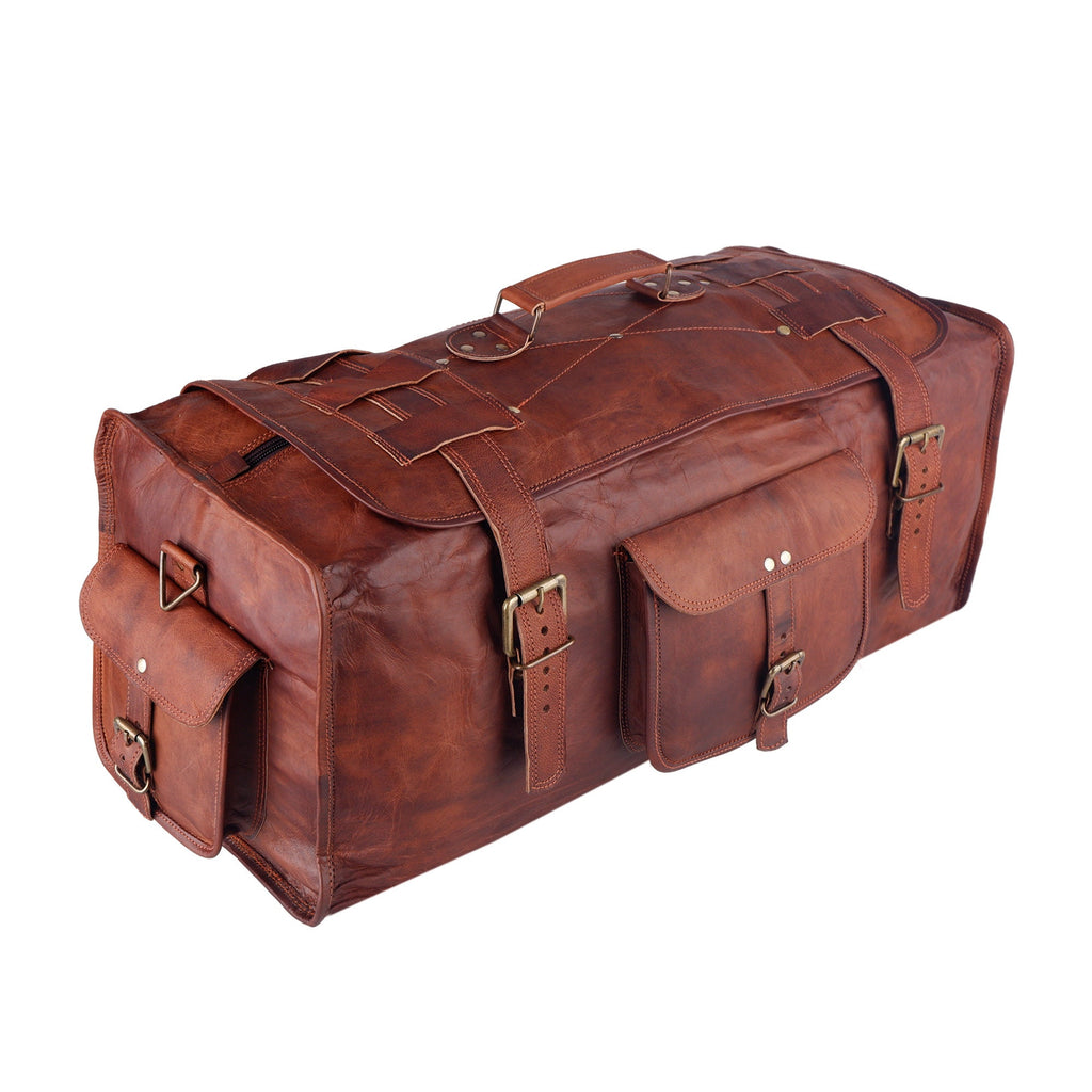 Personalized Full Grain Leather Flap Duffel Bag – Overnight Travel