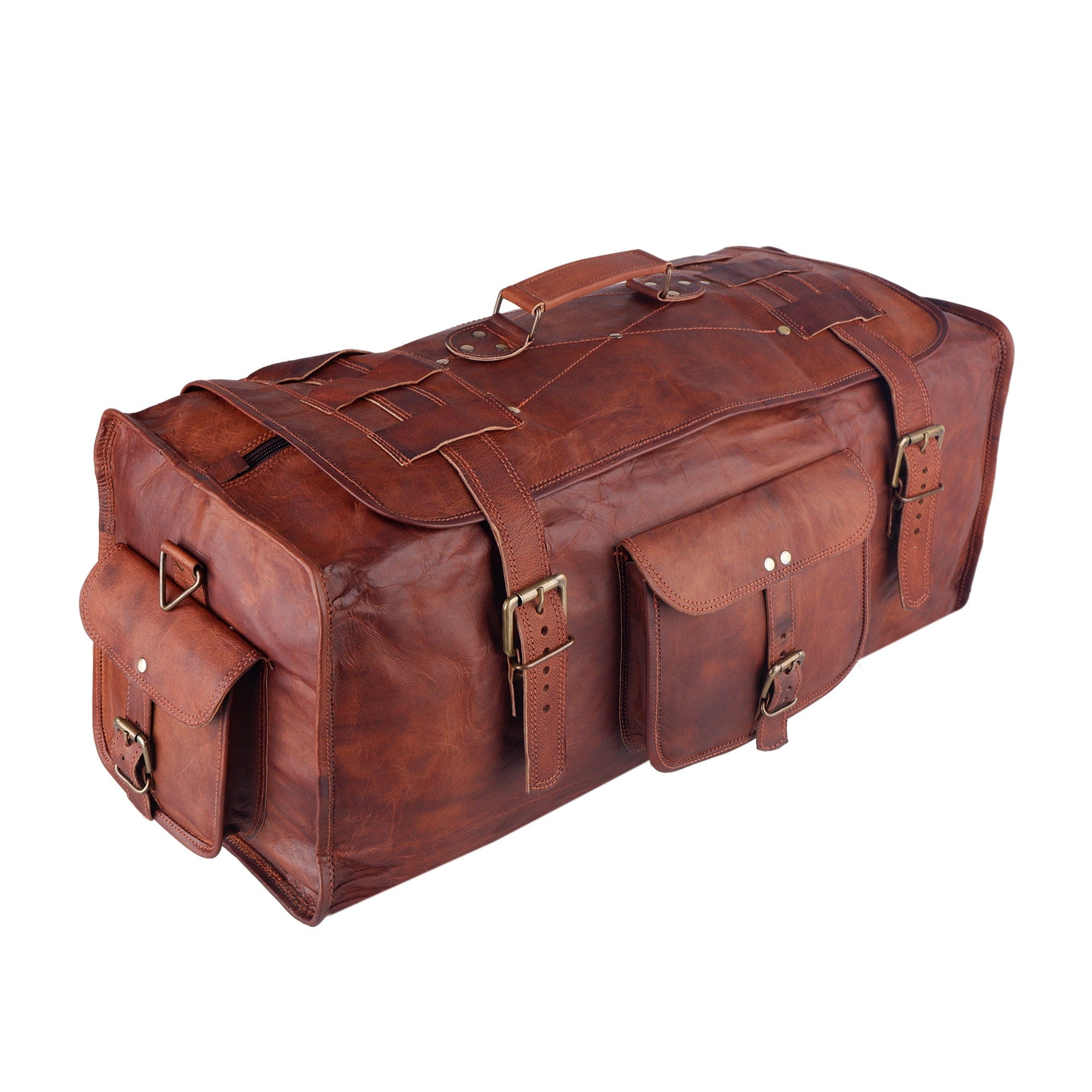 Personalized Full Grain Leather Flap Duffel Bag – Overnight Travel