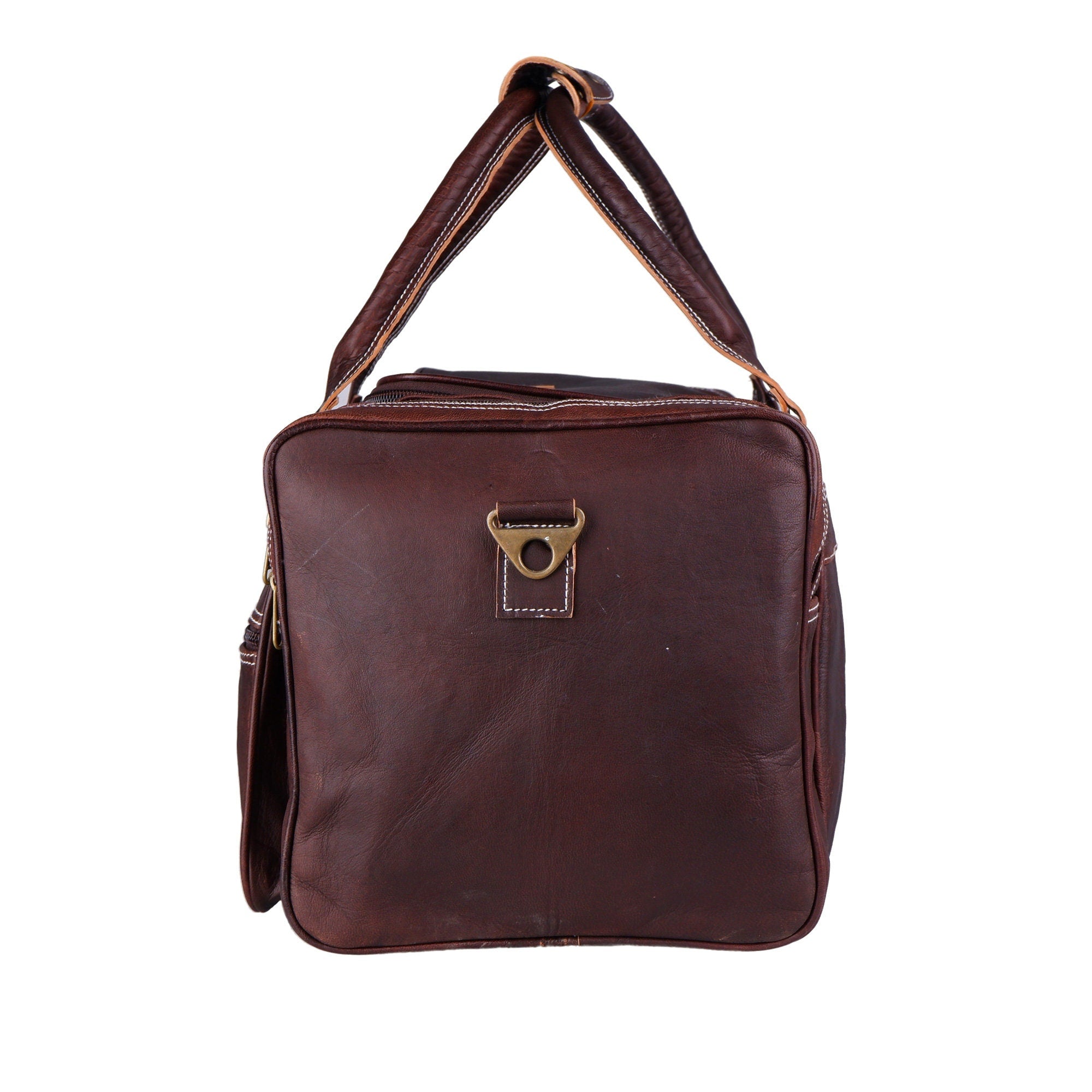 Men's Vintage Brown Real Leather Weekender Overnight Duffel Bag