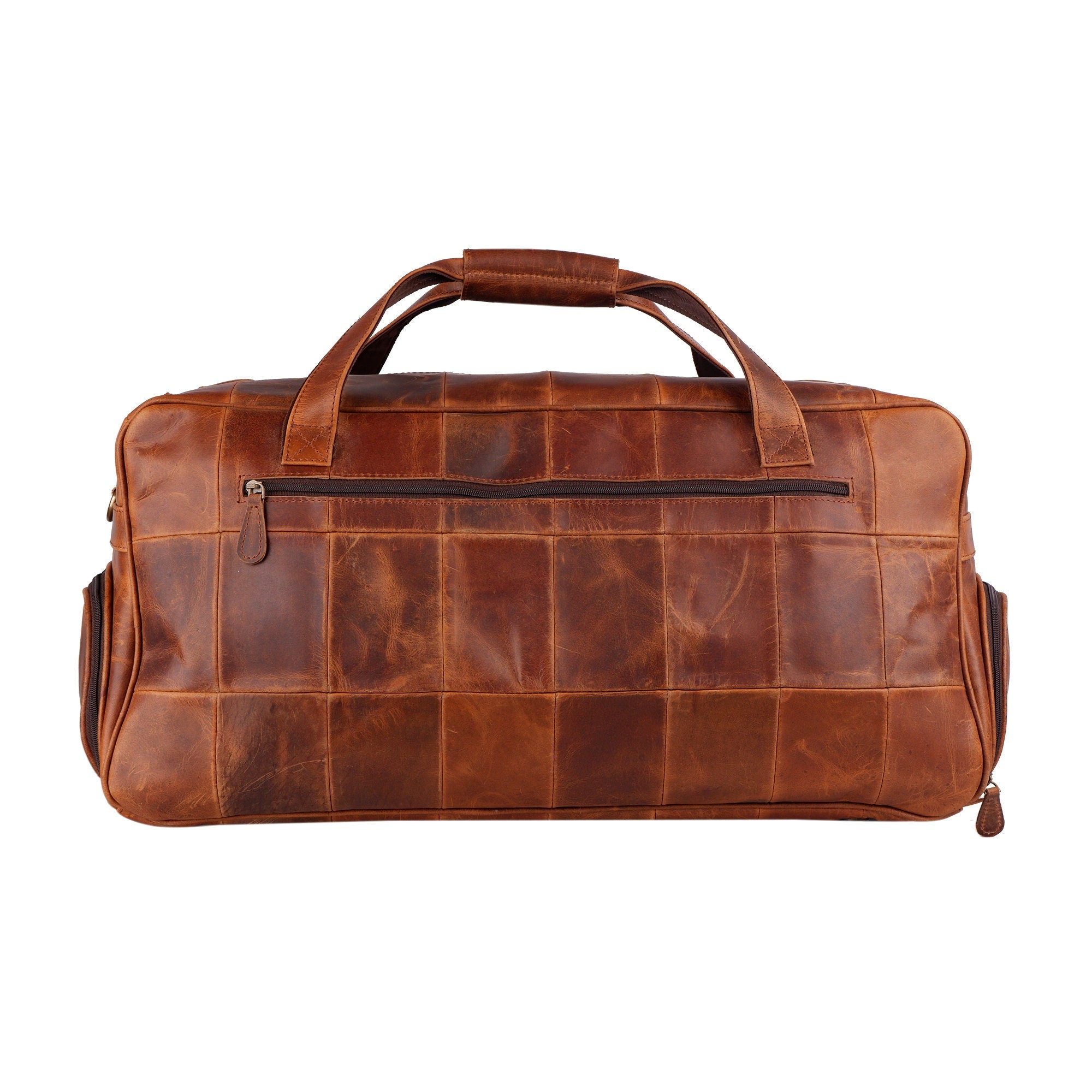 Men's Personalised Buffalo Leather Weekender Duffel Bag – Tan Brown