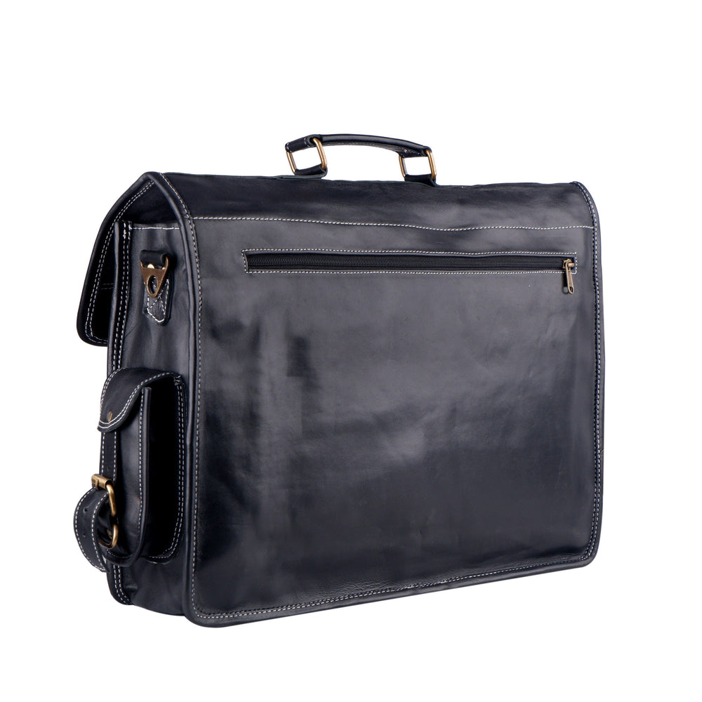 Custom Black Leather Messenger Bag – Full Grain Laptop Crossbody